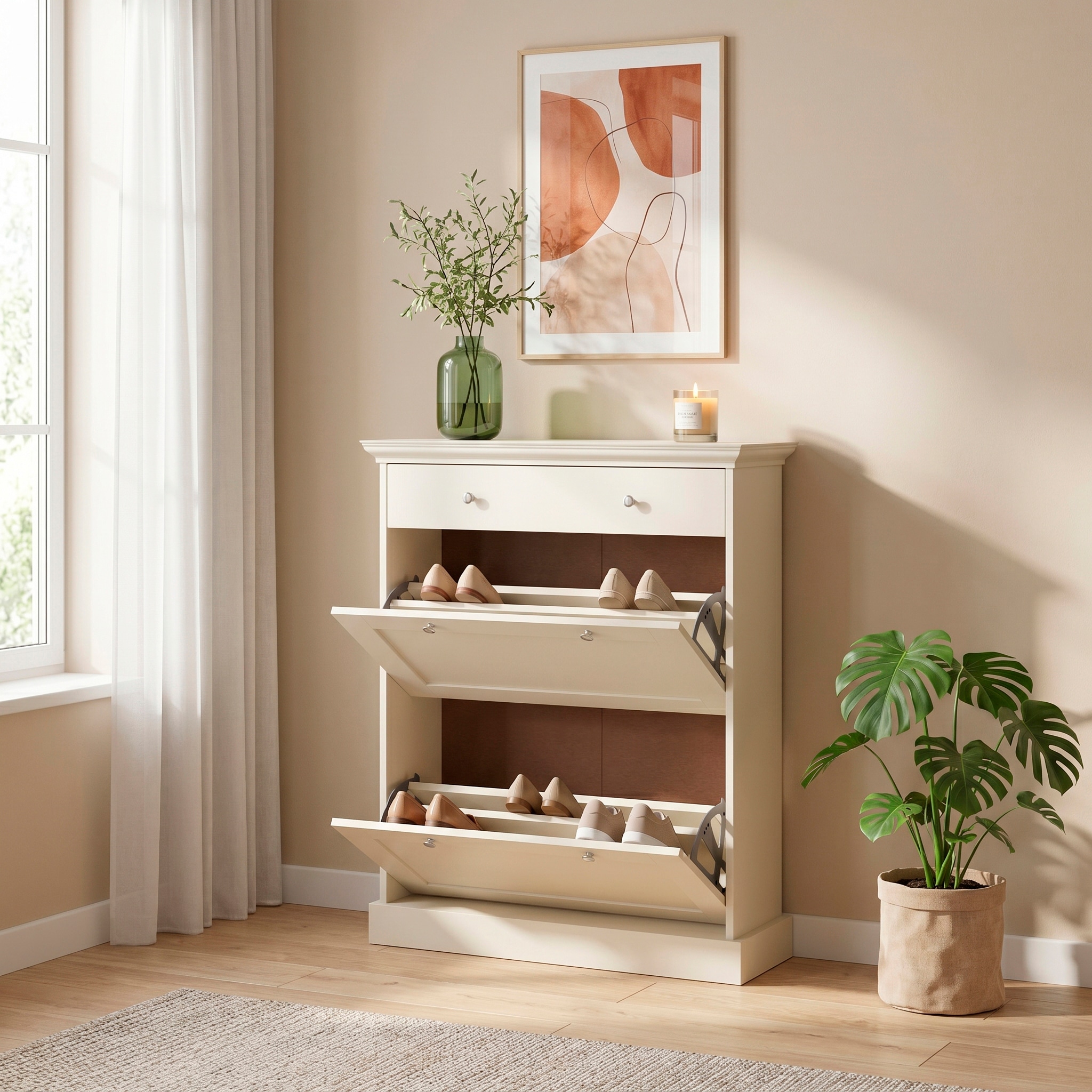 OTTO home Schuhkommode »Binz Schuhschrank mit 2 Klappen und 1 Schublade mit Metallknopfgriffen« mit schönen Metallgriffen und vielen Stauraummöglichkeiten, Höhe 105cm