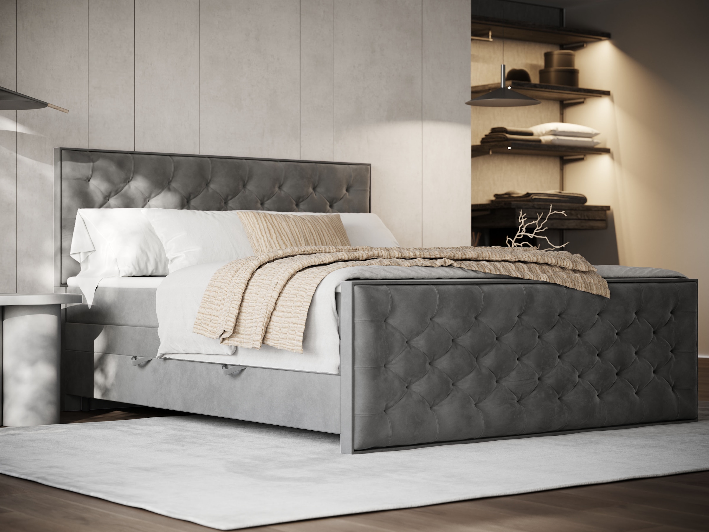FORTE Boxspringbett »Lanciano Max inkl. zwei Bettkästen und Kaltschaum Topper«, und einer 7-Zonen-Tonnentaschenfederkernmatratze H2/H3