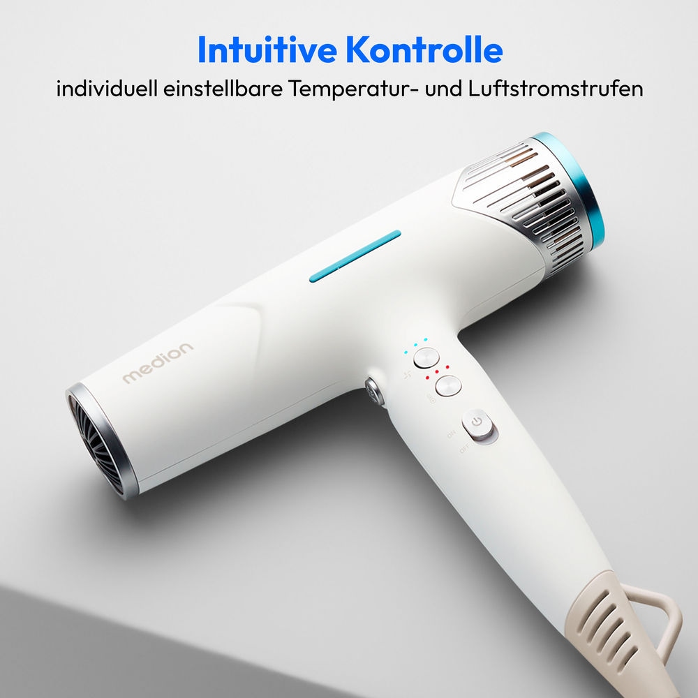 Medion® Ionic-Haartrockner »HD2 (MD19984)«, 1500 W, 3 Aufsätze, Selbstreinigungsfunktion, je 3 Temperatur- und Luftstromstufen