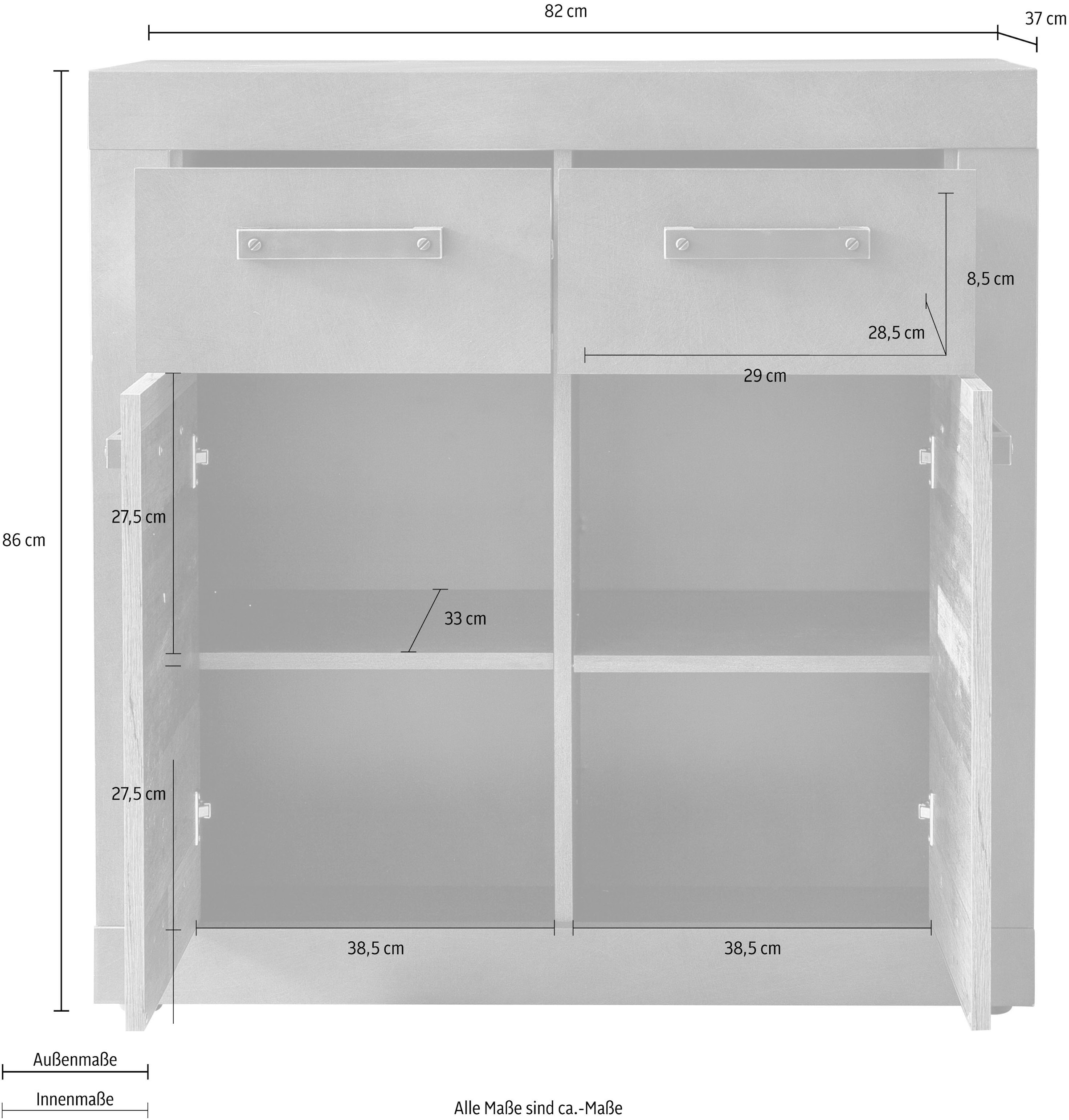 Home affaire Kommode »Ilana« Kommode mit 2 Türen & 2 Schubladen - (B/T/H) 82/37/86 cm