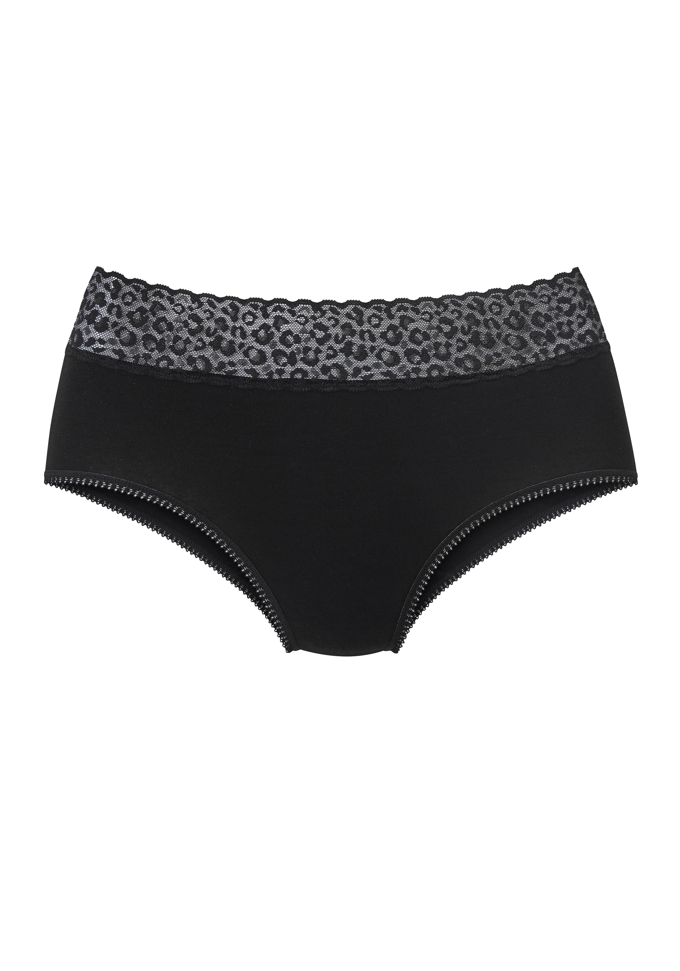 LASCANA Taillenslip 4er Pack,  aus elastischer Baumwolle mit Leo-Spitze