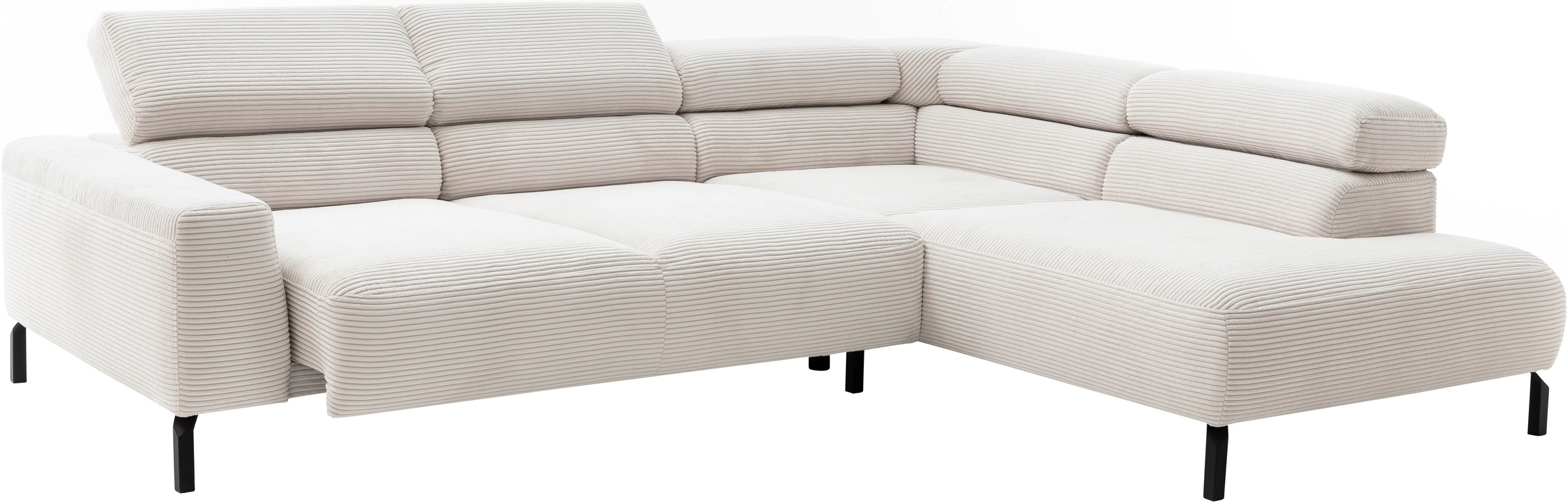 Places of Style Ecksofa »Antonelli, L-Form, inkl. Kopfteilverstellung, Breite 276 cm«, mit elektrischer Sitztiefenverstellung, in Cord, weiß