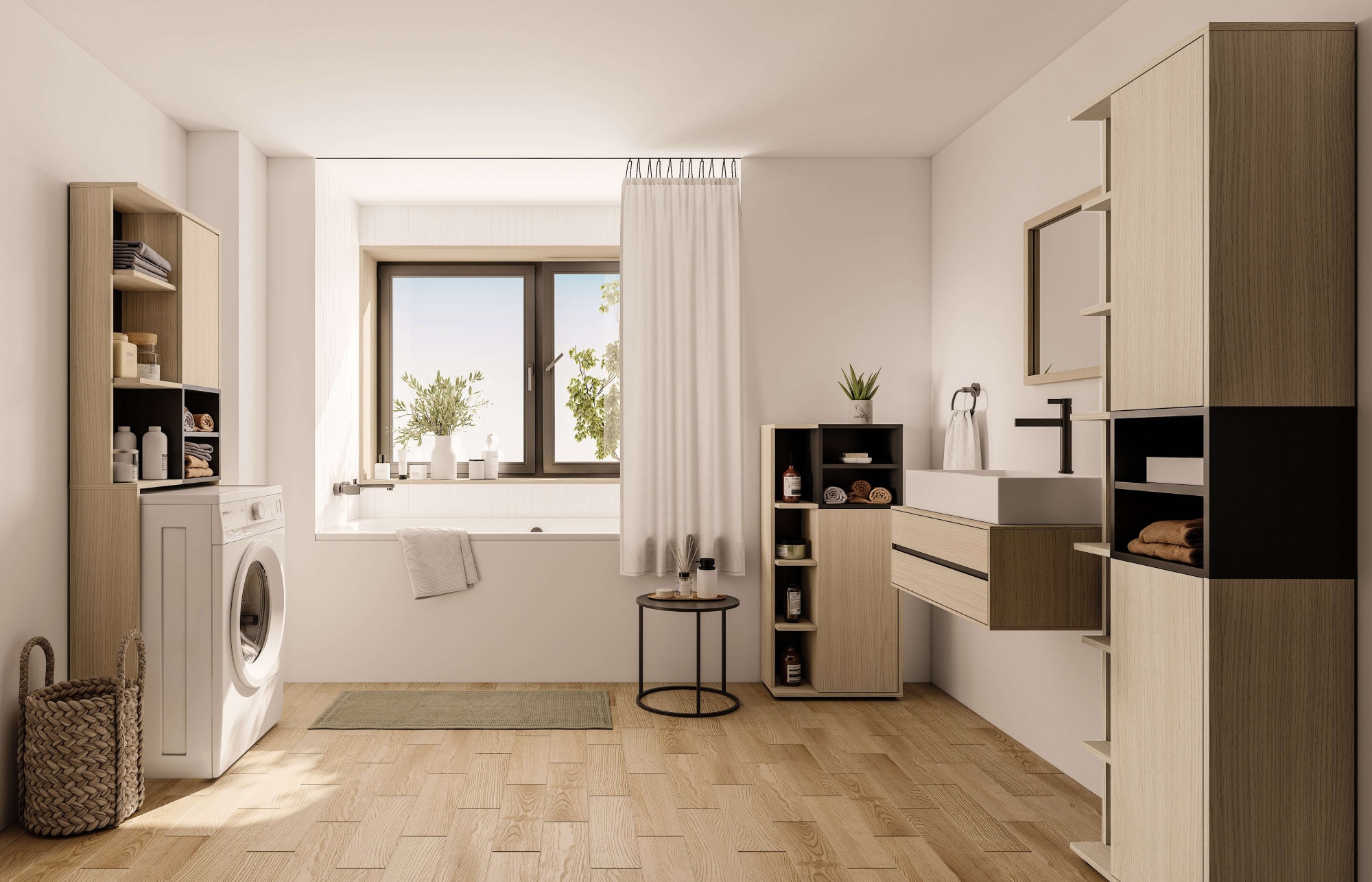 TemaHome Waschmaschinenumbauschrank »Kube Überbauregal, Badmöbel, Badschrank, Höhe 179 cm«, mit einer Tür und und offene Fächer