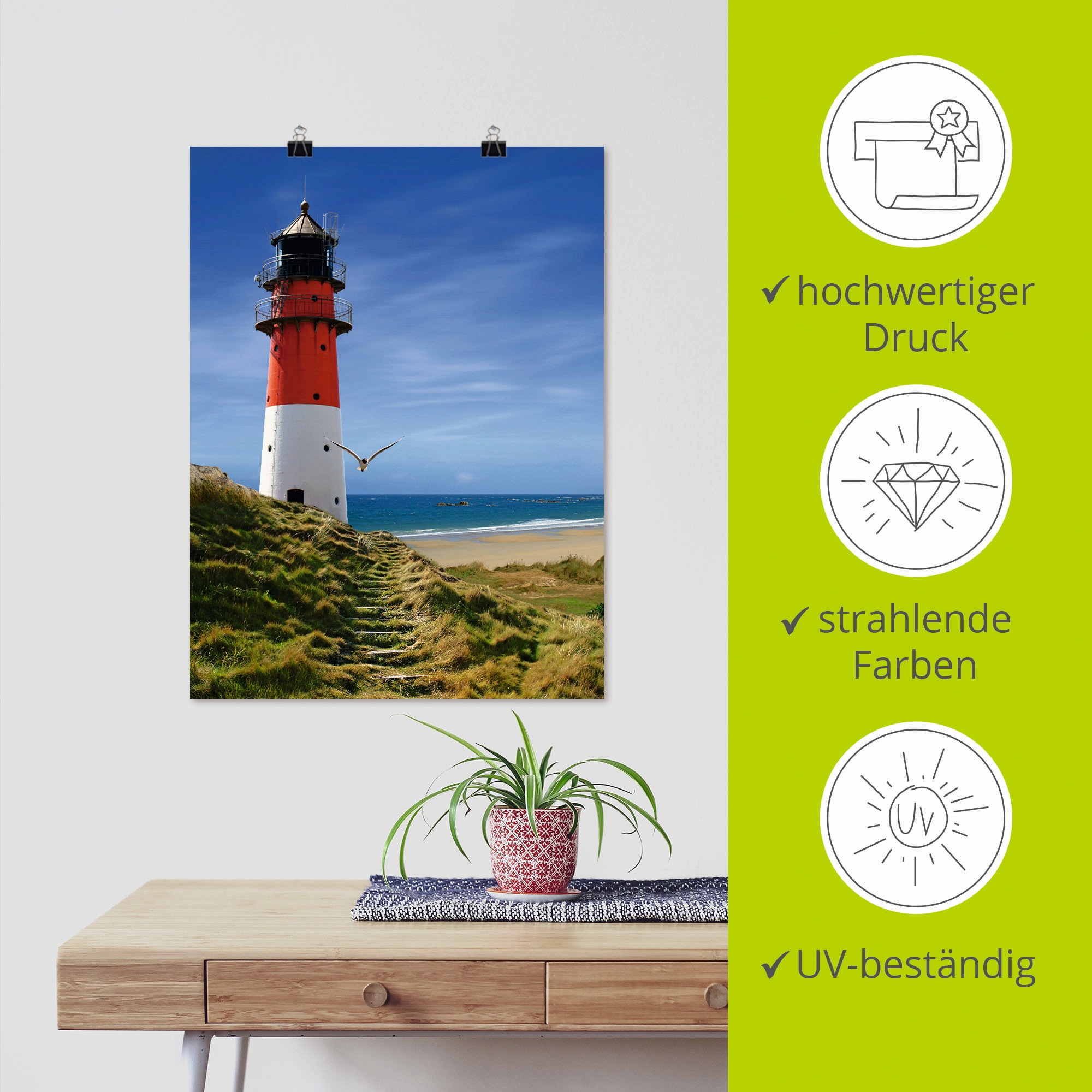 Artland Wandbild »Leuchtturm am Deich«, Gebäude, (1 St.), als Leinwandbild, Poster, Wandaufkleber in verschied. Größen