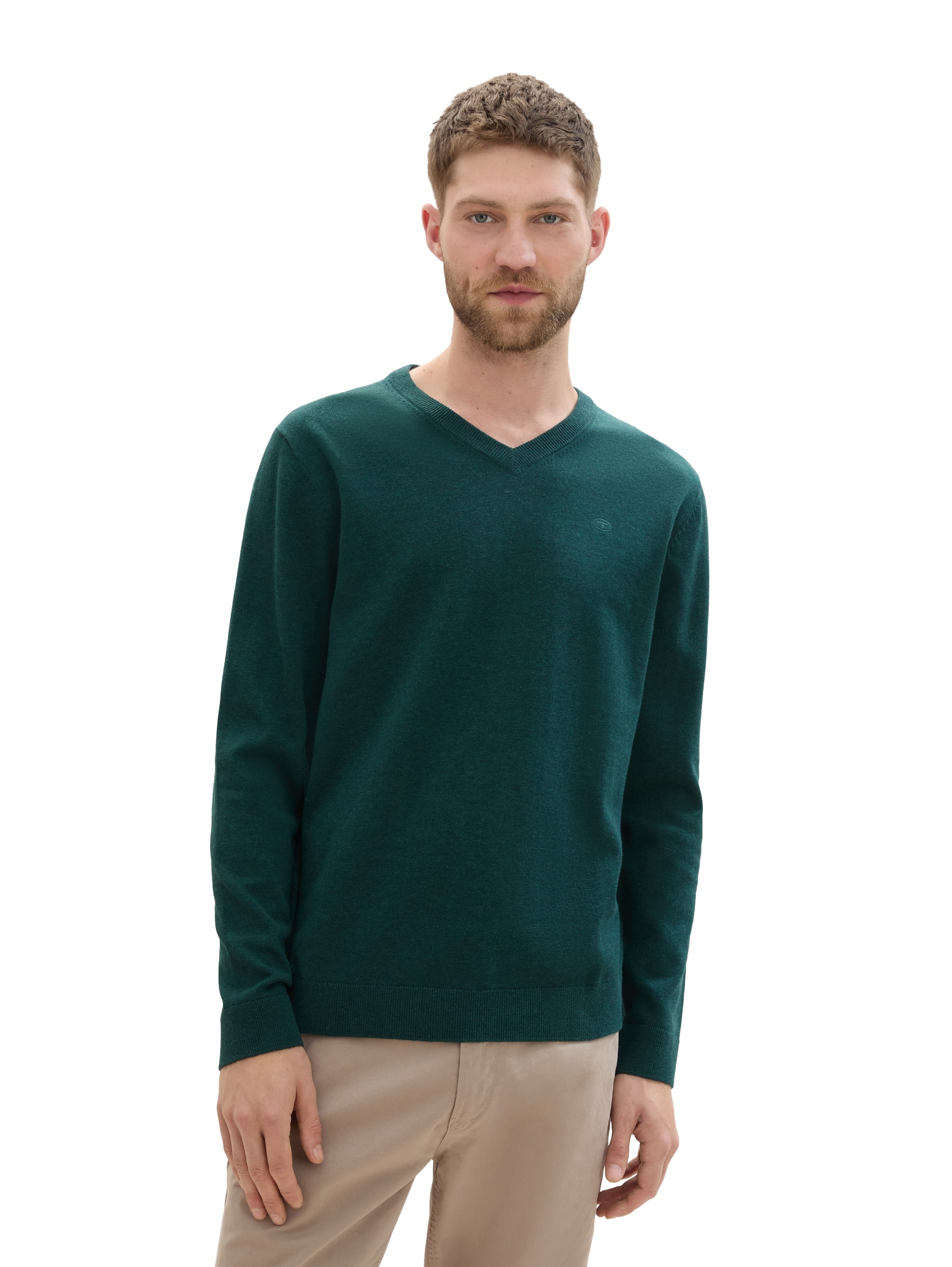 TOM TAILOR V-Ausschnitt-Pullover, mit kleiner Logo-Stickerei