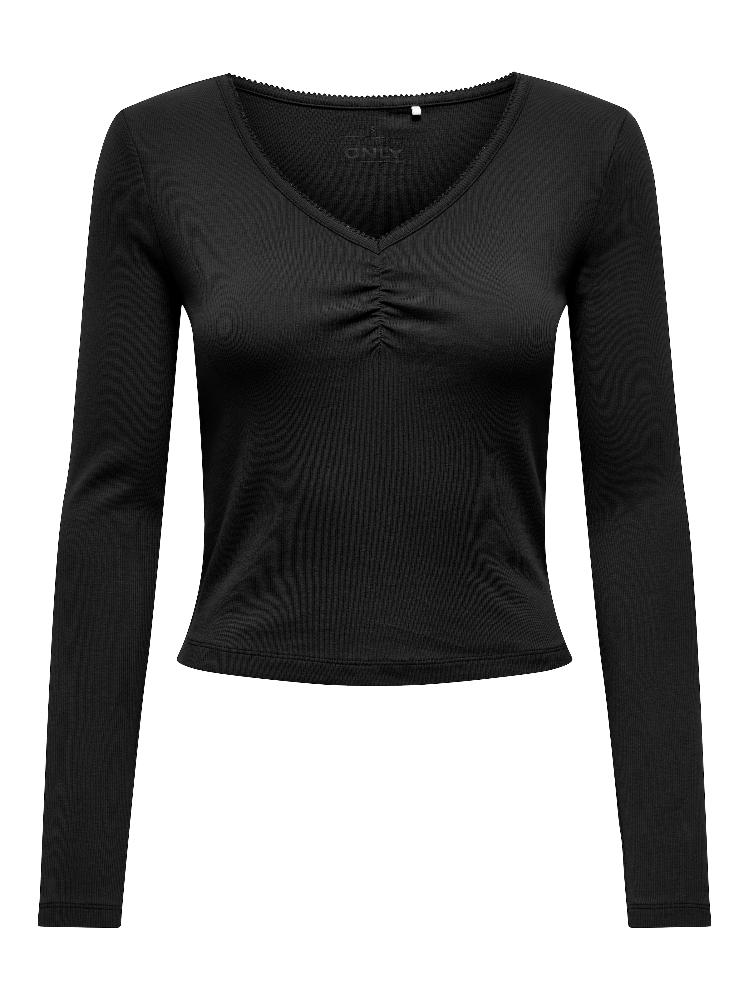 ONLY Langarmshirt »ONLBETTY LIFE L/S SCALLOP V-NECK CC JRS« mit Raffung am Ausschnitt