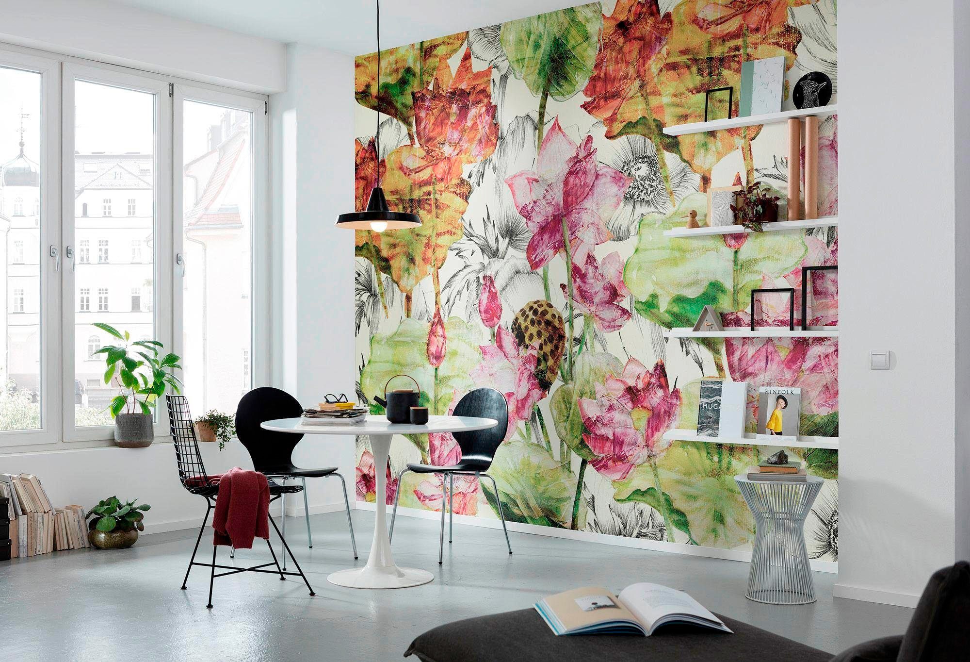 Komar Vliestapete »Vlies - Lotus - Größe 368 x 248 cm«, bedruckt, Wohnzimmer, Schlafzimmer