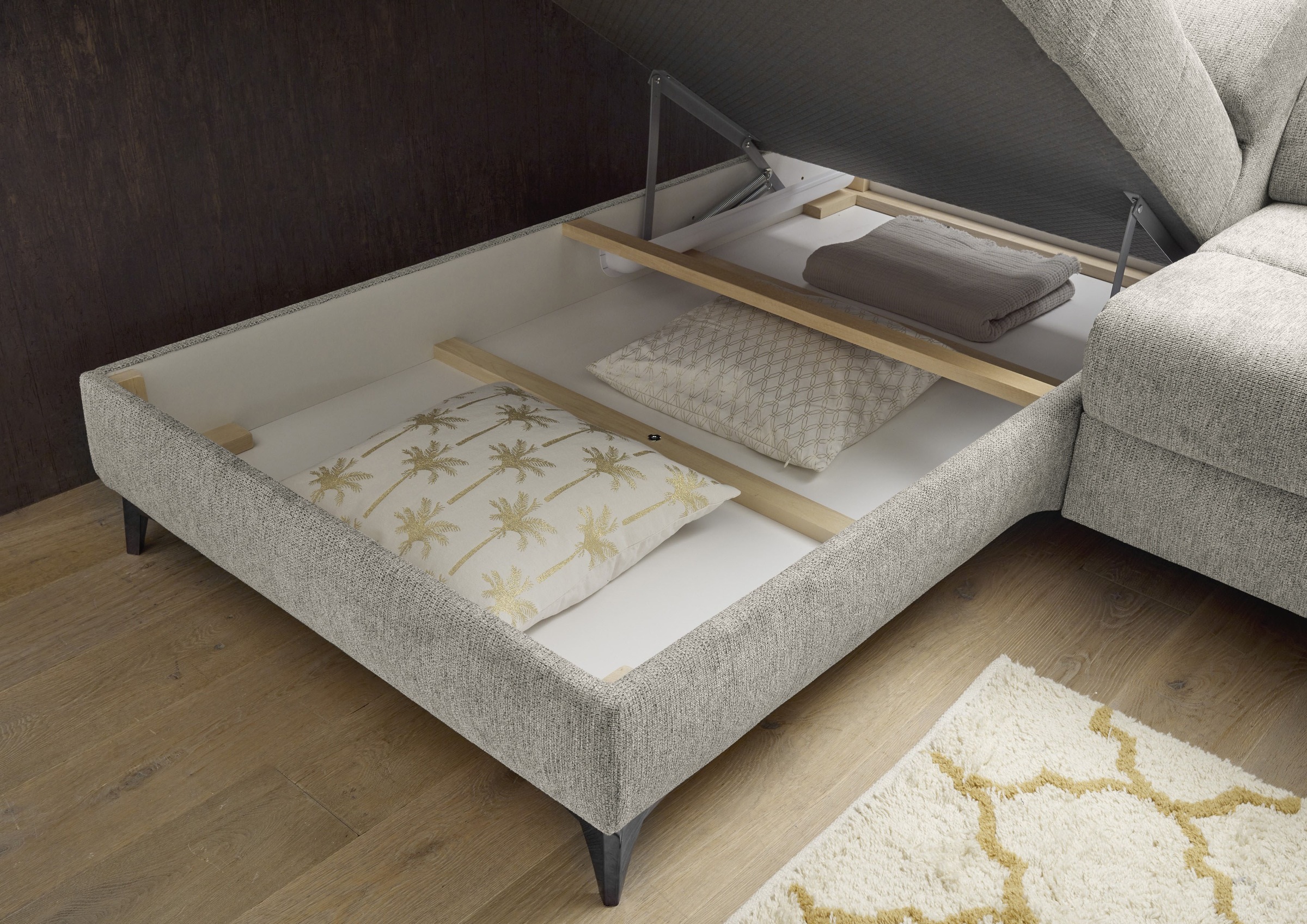 ED EXCITING DESIGN Ecksofa »Sydney L-Form«, mit Bettfunktion, Bettkasten, Kopfteilverstellung & 2 Zierkissen