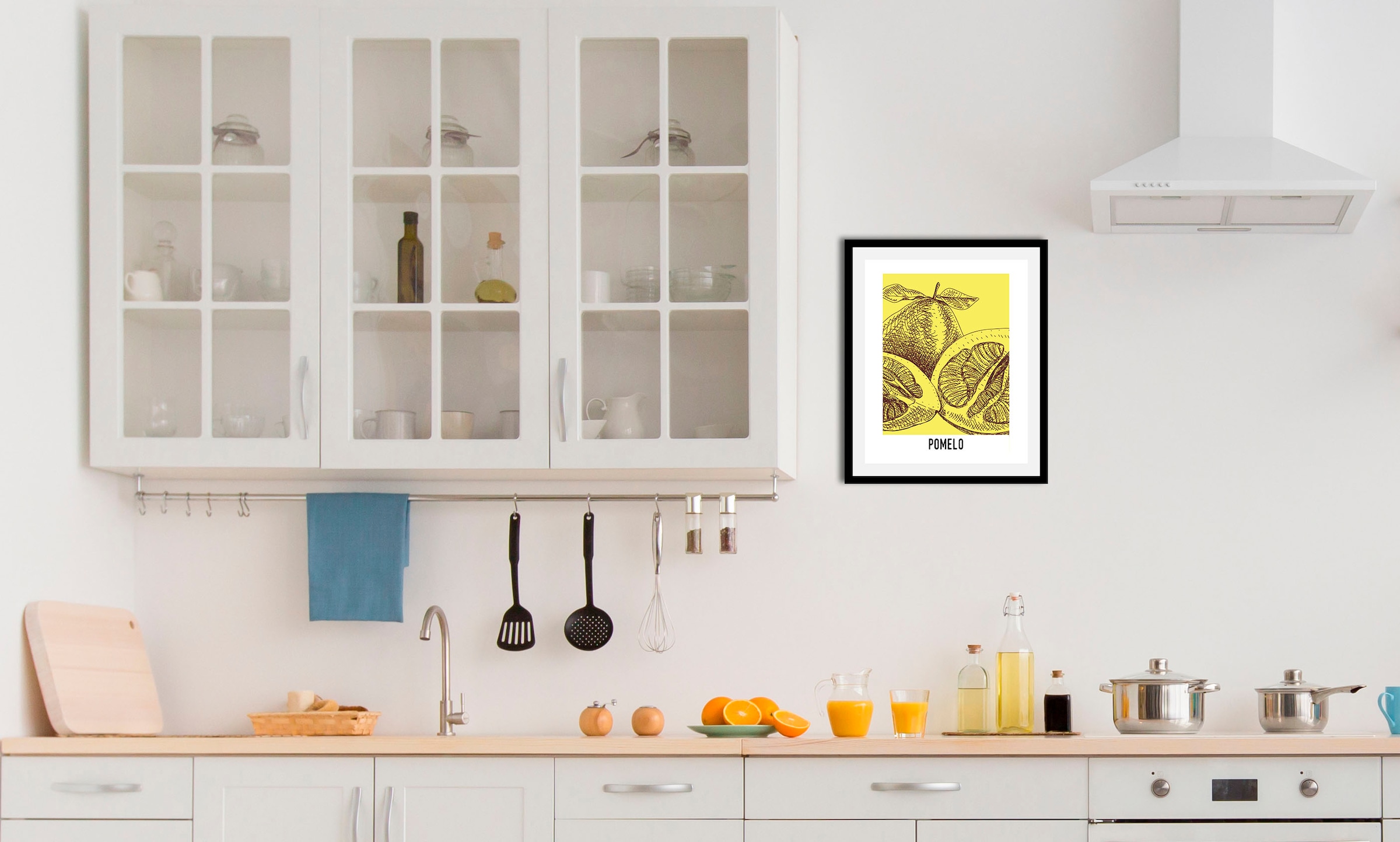 queence Bild »Pomelo«, Obst-Obst Bilder-Kunst-Abstrakt-Essen-Lebensmittel-Schriftzug, (1 St.), gerahmt