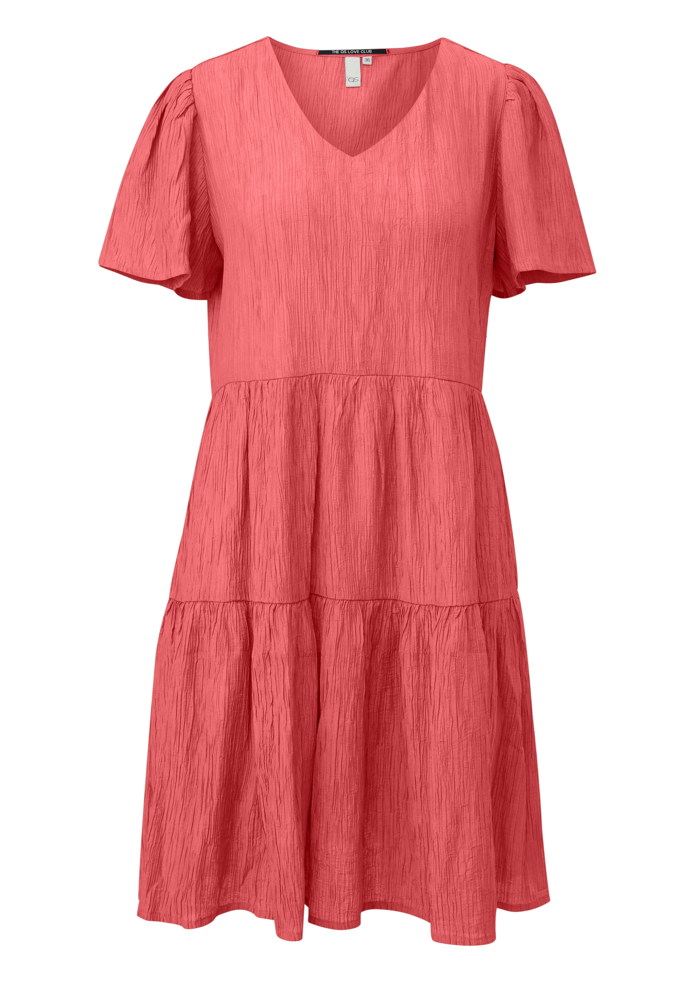 QS Midikleid Ohne Taschen Sommerkleid mit V-Ausschnitt und kurzen Ärmeln