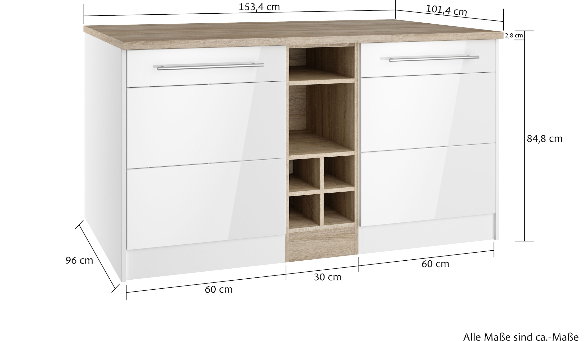HELD MÖBEL Kücheninsel »Wien«, Breite 153 cm, MDF-Fronten, Flaschenregal