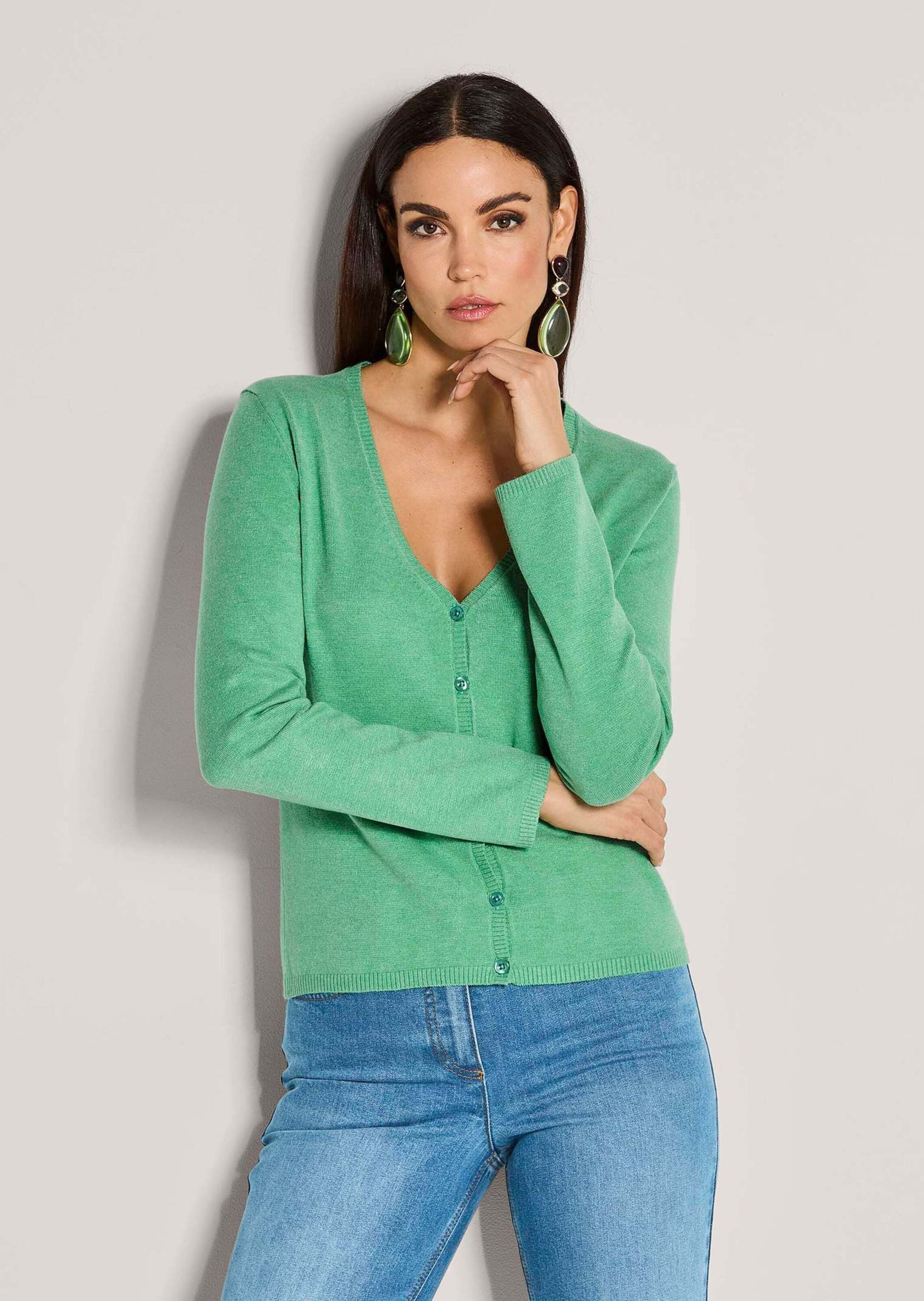 MADELEINE Strickjacke »Strickjacke Langarm Jacke im Feinstrick mit V-Ausschnitt«