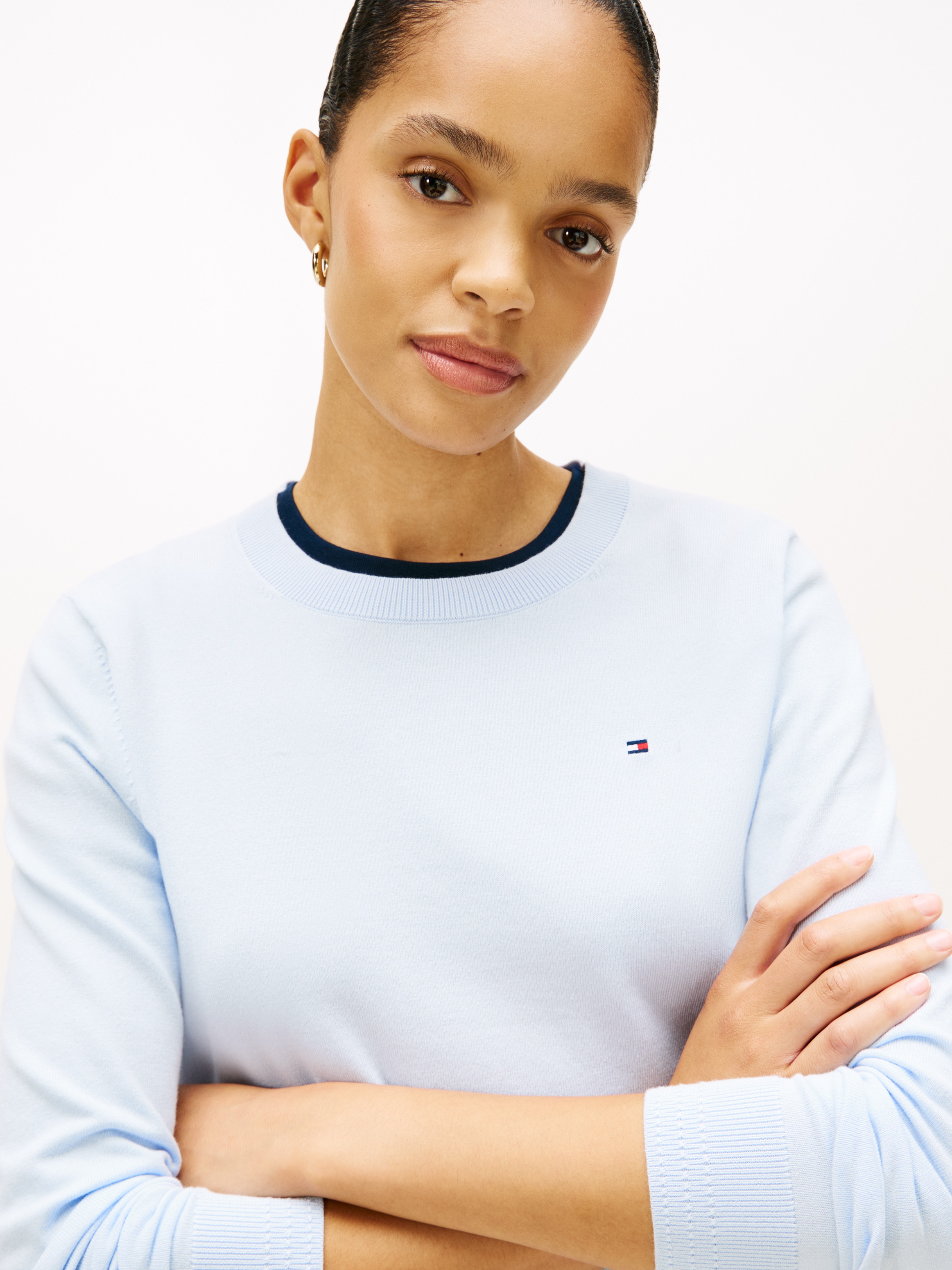 Tommy Hilfiger Rundhalspullover »CO JERSEY STITCH LS C-NK SWT« mit Logostickerei
