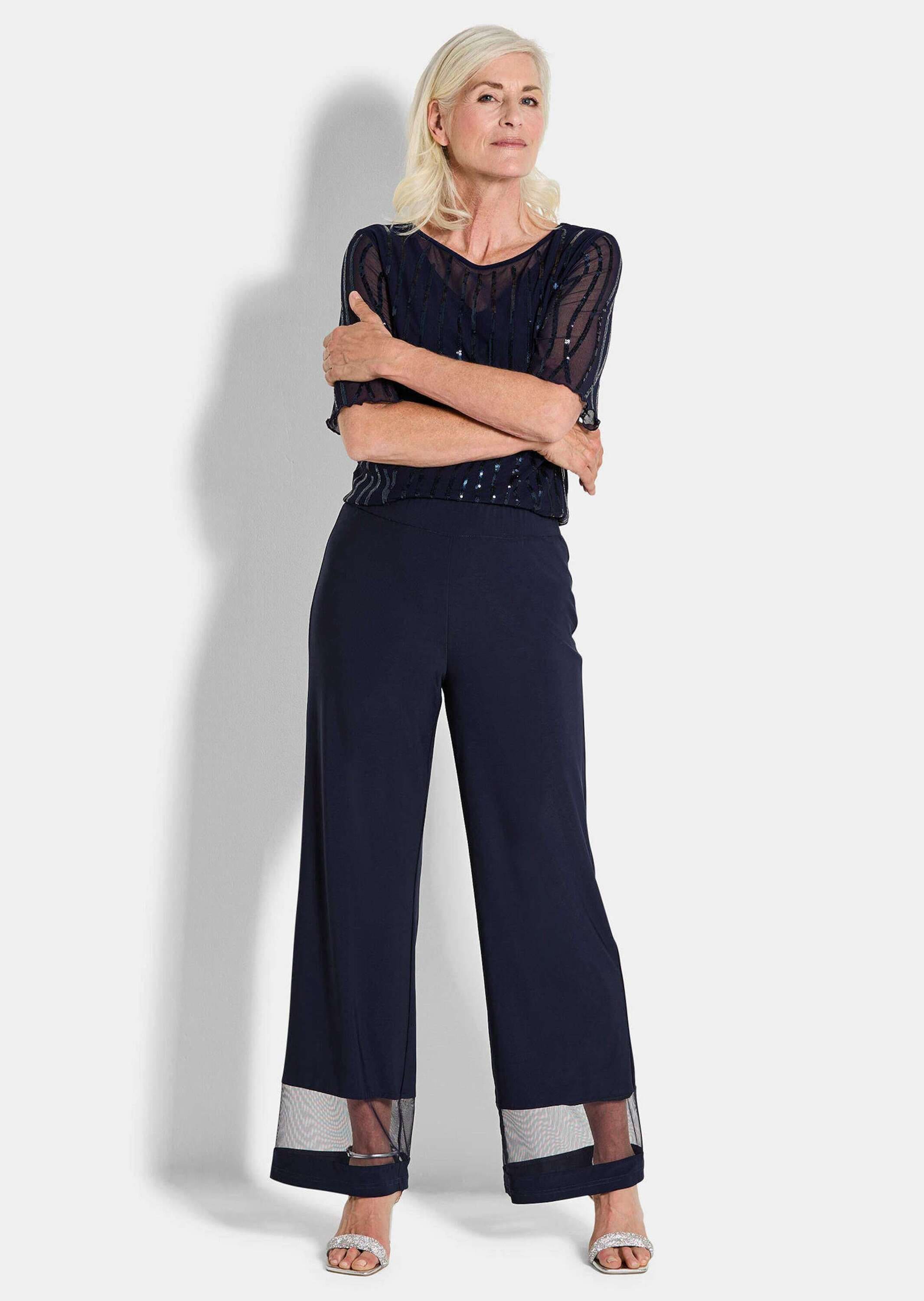 GOLDNER Stoffhose »Kurzgröße Weite Hose VERA mit Mesh-Details«