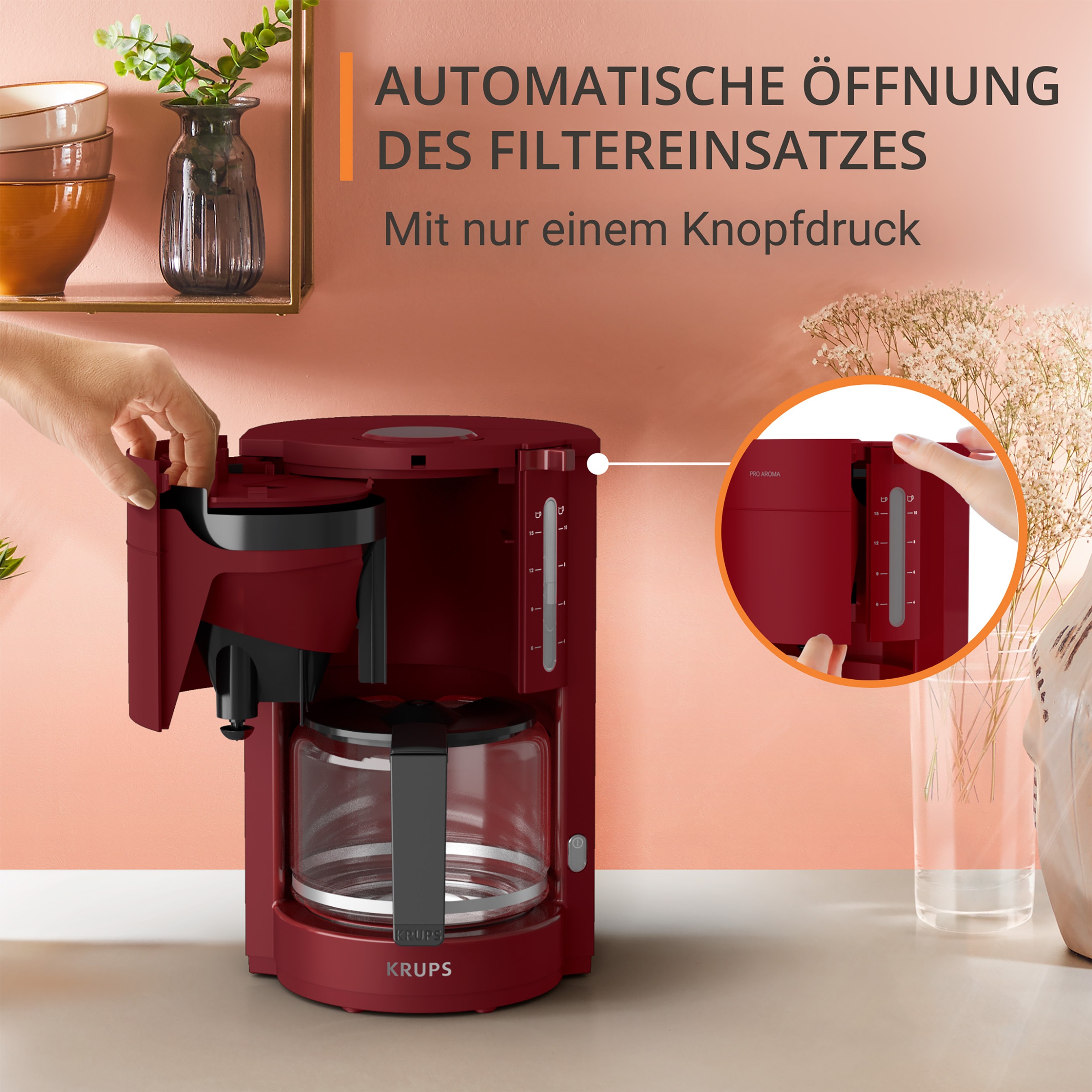Krups Filterkaffeemaschine »F30908 Pro Aroma«, 1,25 l Kaffeekanne, mit Glaskanne, 1,25L Füllmenge, 10-15 Tassen, 1050W, Schwarz