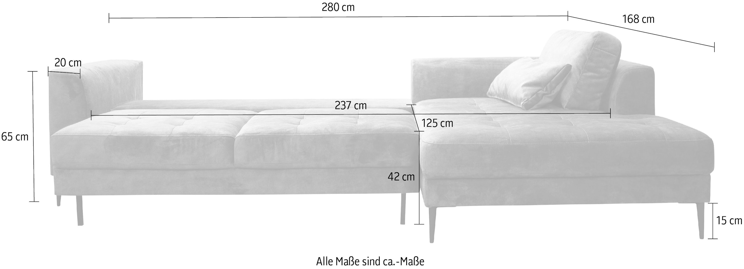 TRENDMANUFAKTUR Ecksofa »Luzi, wahlweise mit Schlaffunktion und Bettkasten bestellbar, L-Form«, Designsofa mit tollem Sitzkomfort, Metallfüße schwarz, Breite 280 cm