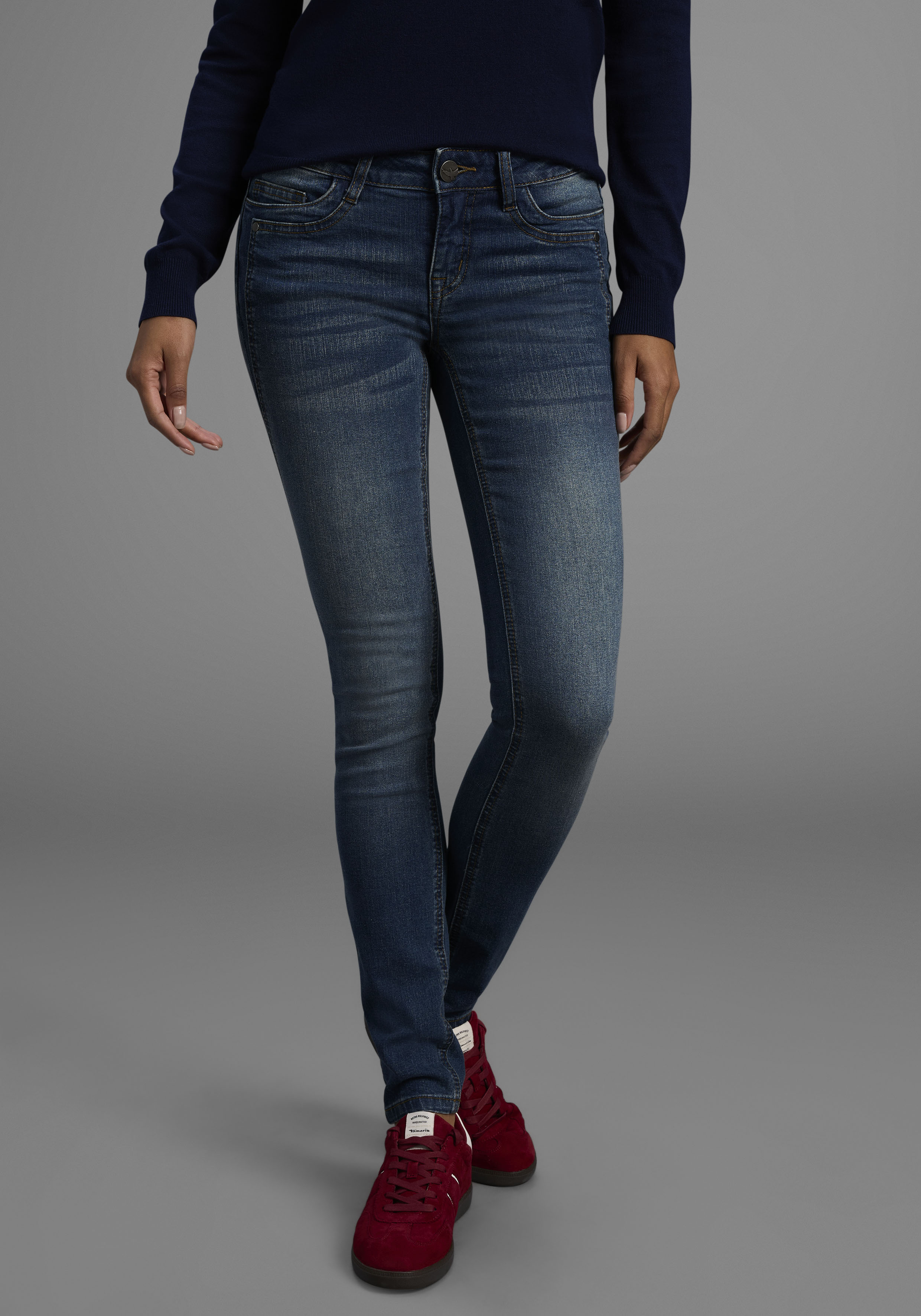 Arizona Damen Skinny-fit-Jeans »mit Keileinsätzen« extra-enger Beinschnitt in blau, Größe 36