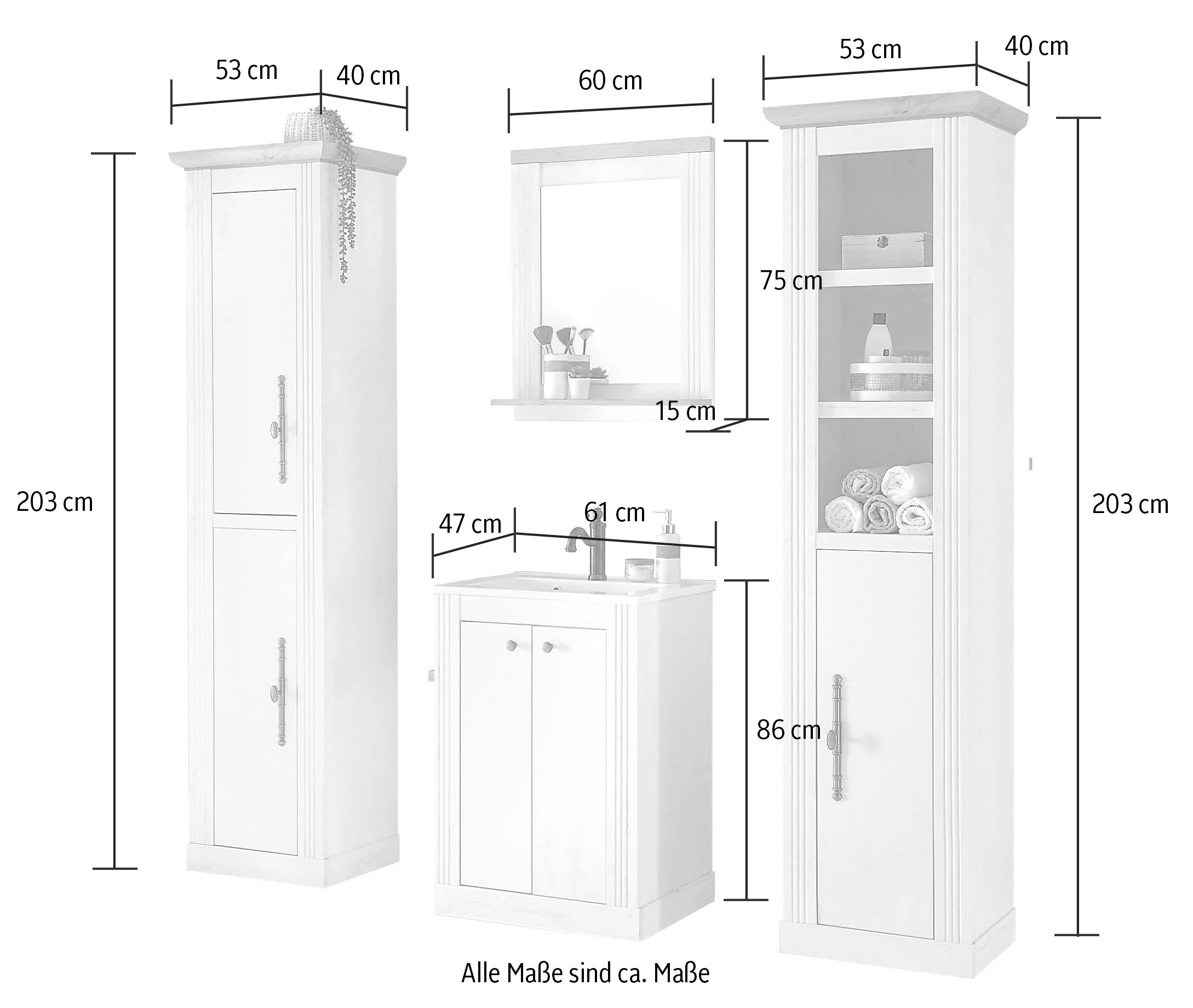 Home affaire Badmöbel-Set »WESTMINSTER«, (4 St.), im romantischen Landhausstil