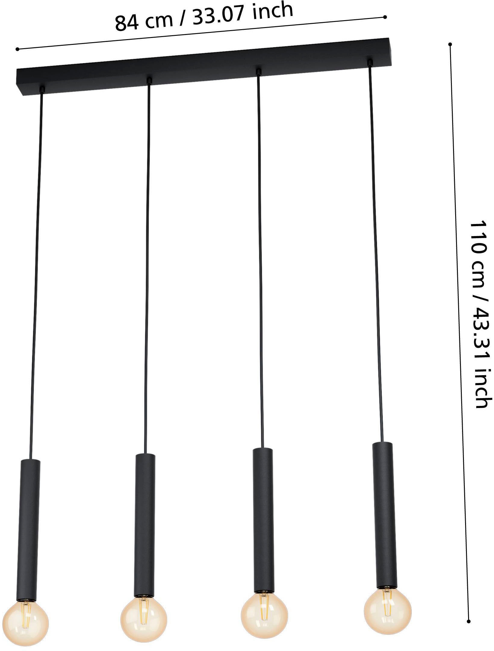 EGLO Hängeleuchte »Cortenova Pendelleuchte, Industrial, Esstischlampe, Hängelampe, E27« E27 1 Stk. Hängeleuchte - L84 x B6 x H110 cm - schwarz - 4X60W exkl.