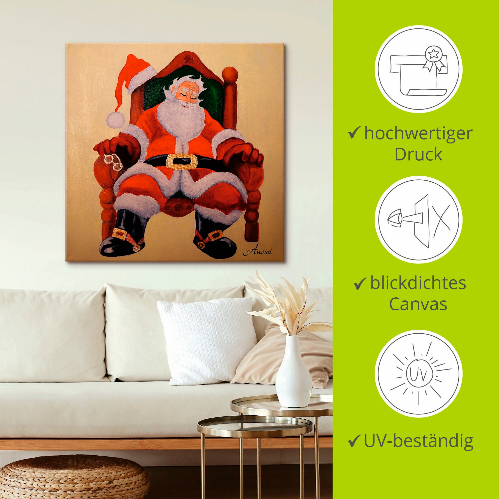 Artland Leinwandbild »Schlafender Weihnachtsmann«, Weihnachten, (1 St.), auf Keilrahmen gespannt