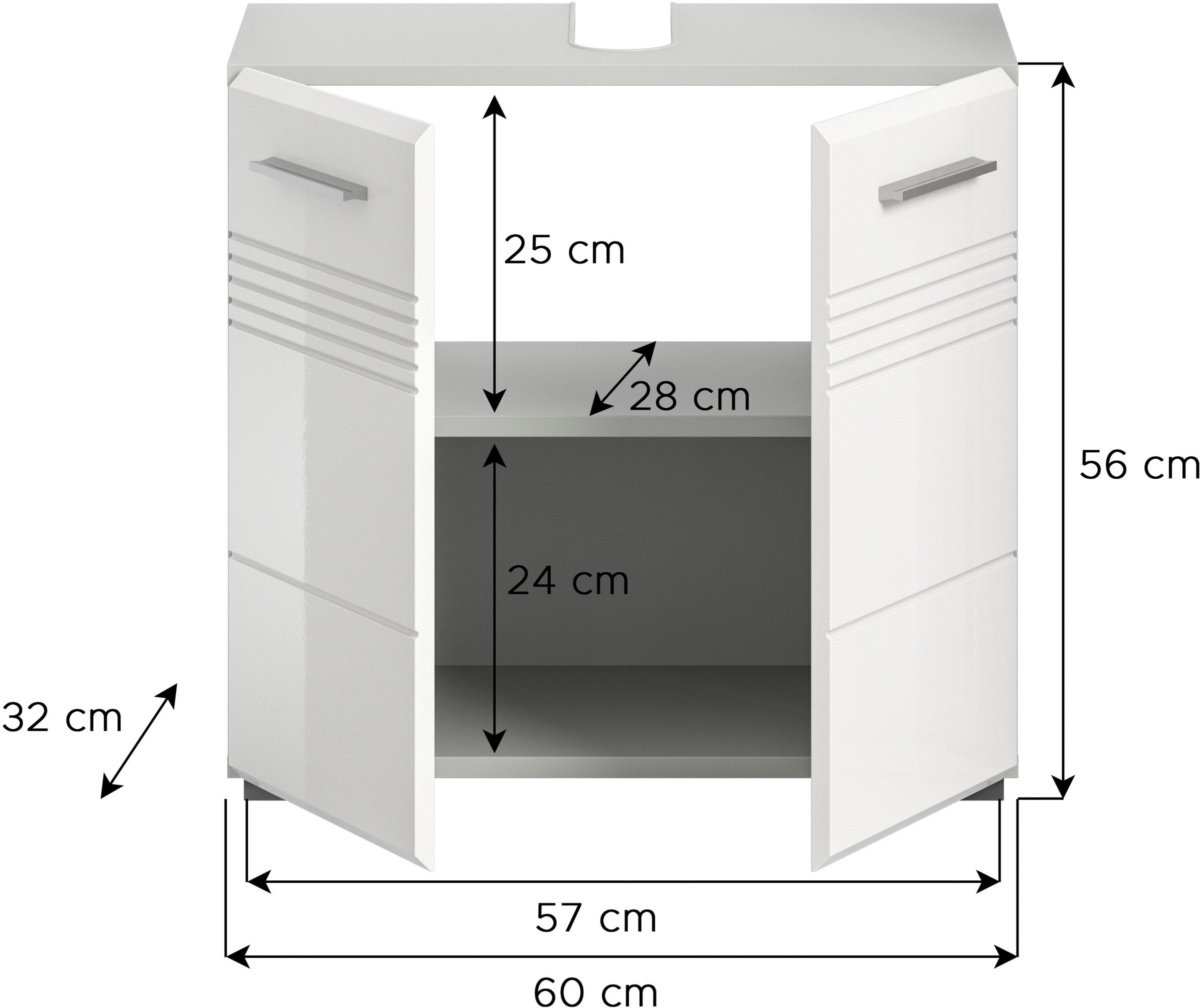 welltime Waschbeckenunterschrank »Calcio, Breite 60 cm, 2 Türen, 1 Einlegeboden, geteilte Rückwand«, MDF Front, Badschrank, Bad-Möbel, Badezimmer