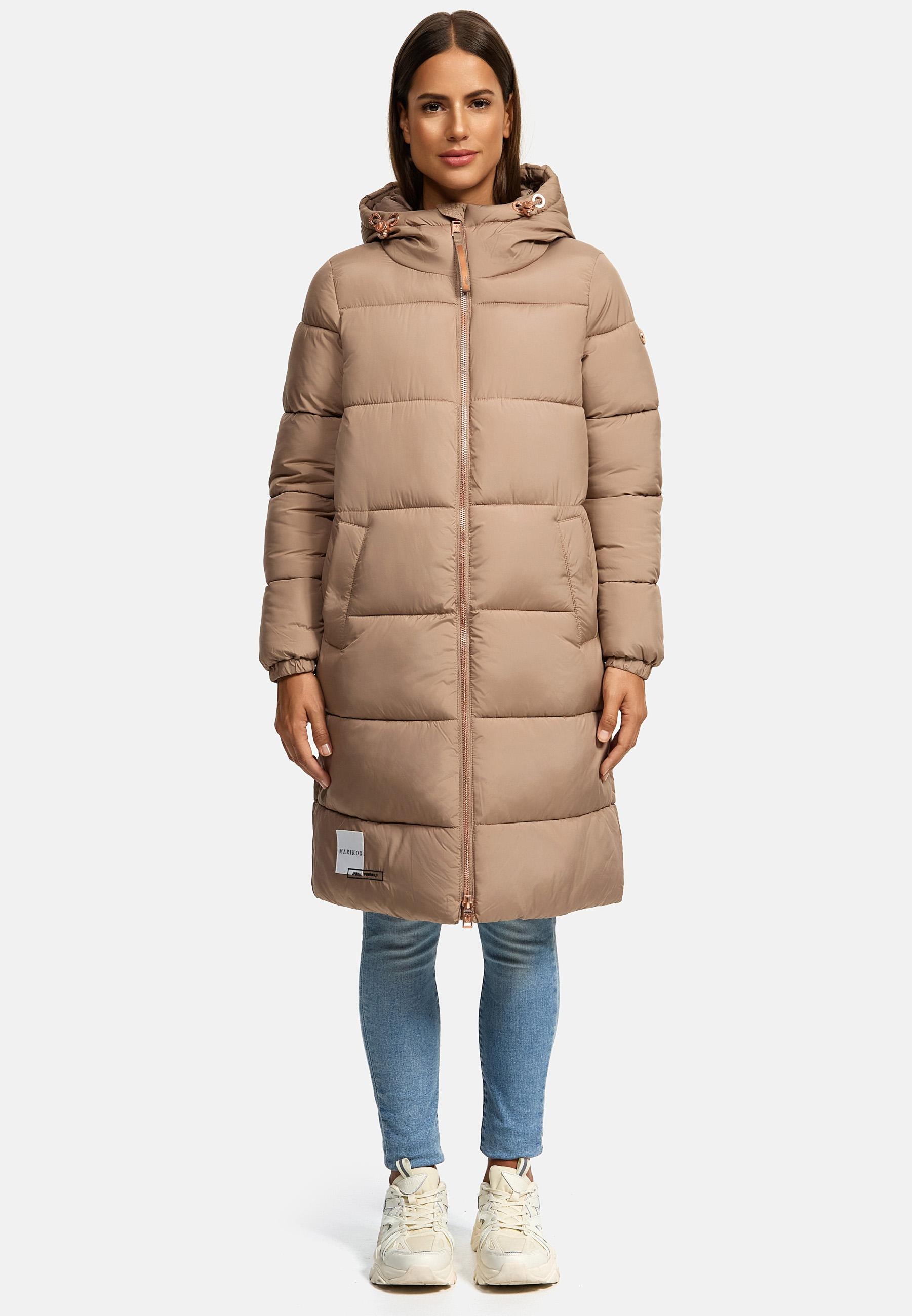 Marikoo Steppmantel »Steppmantel Nomadiaa 16«, Damen Wintermantel mit roséfarbenen Applikationen
