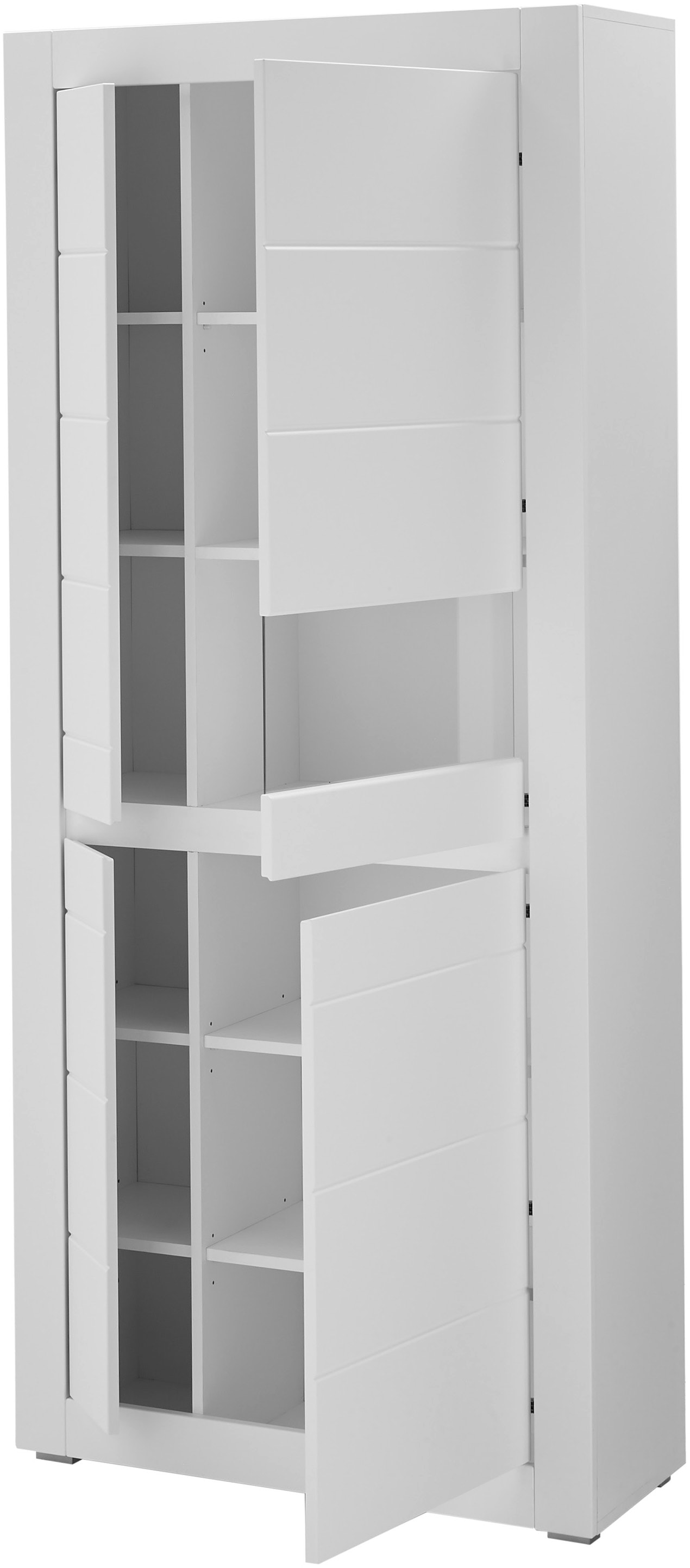 INOSIGN Vitrine »Chester, Hochschrank mit Stauraum, Glasvitrine, Anrichte, Weiß Matt«, (1 St.), austauschbare Blende in der Griffleiste, zeitloses Design, 85 cm breit