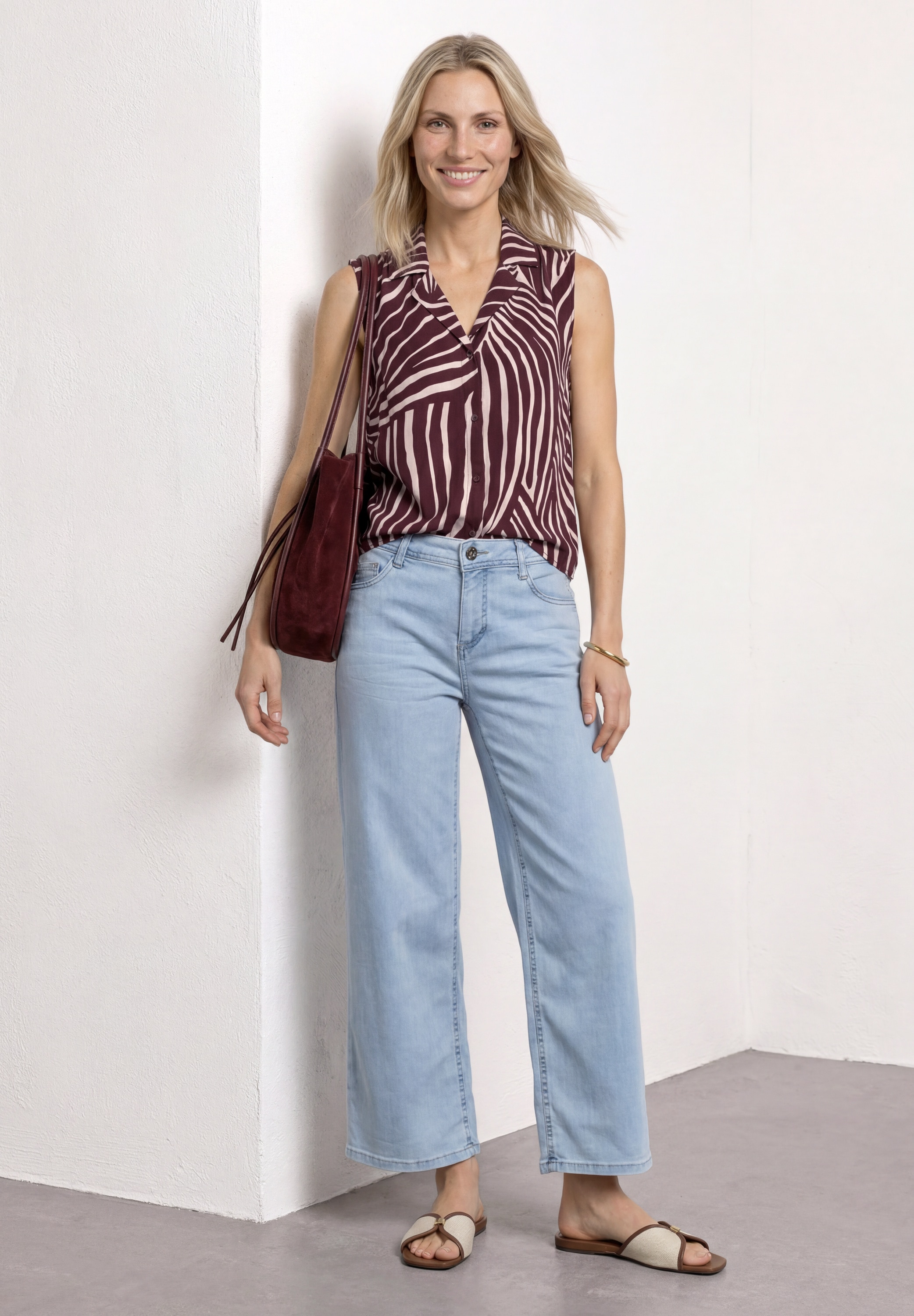 STREET ONE Blusentop Sommerbluse mit Bowling-Kragen und grafischem Muster