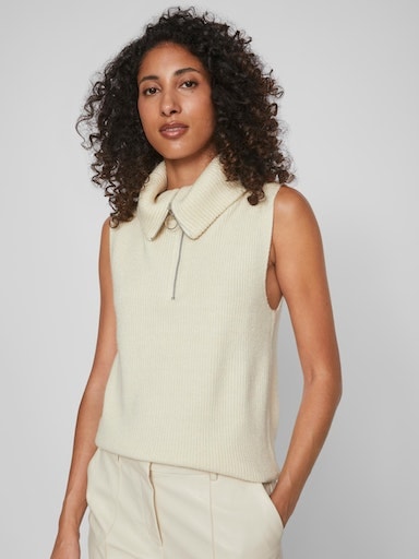 VILA Damen Strick Top mit Lochstrickmuster birch beige