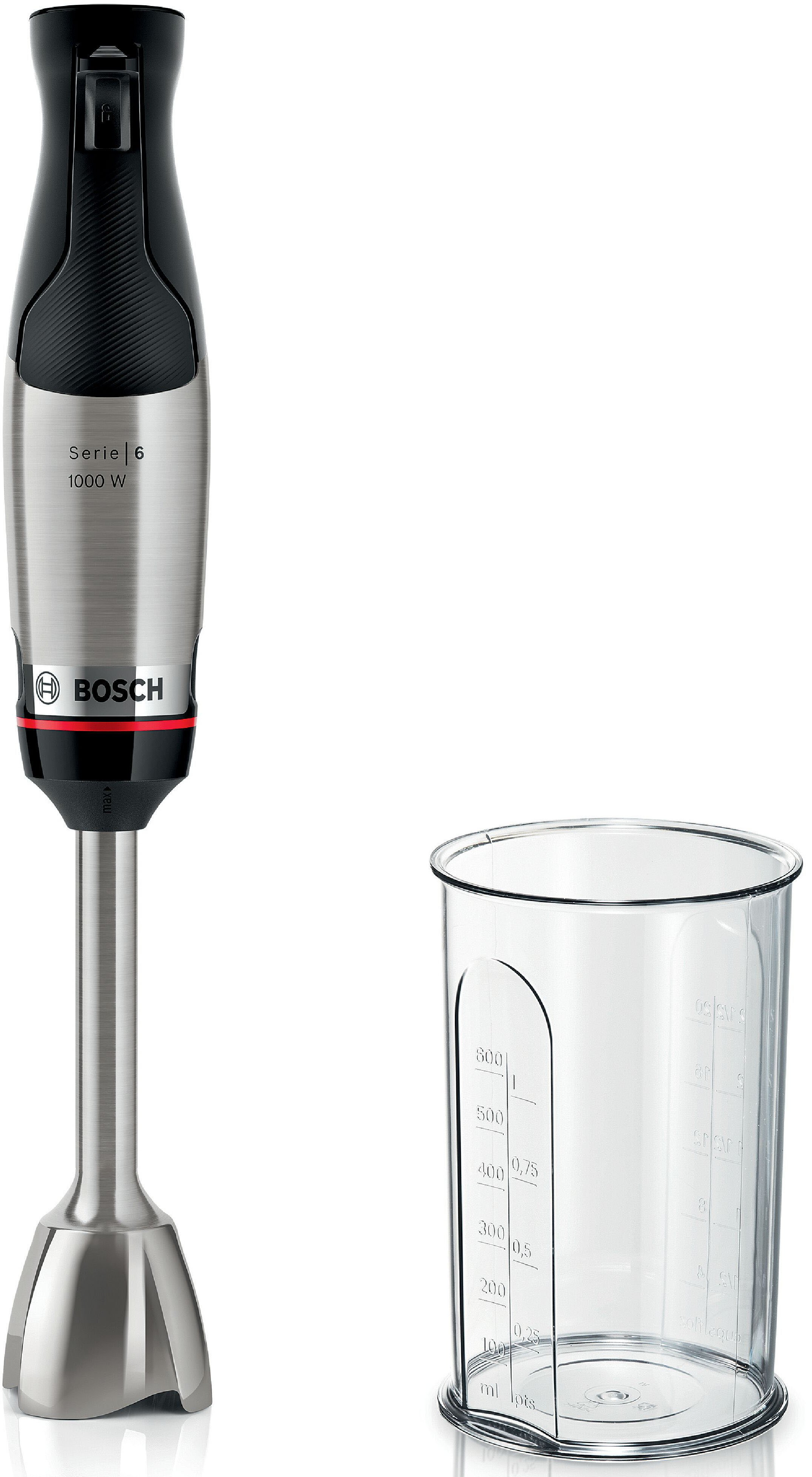 Bosch Stabmixer »ErgoMaster Serie 6 MSM6M610, 4 Klingen, Mixfuß Edelstahl, schwarz« 1000 W Becher, luftgekühlter Motor, Keramikkupplung, 10 J...