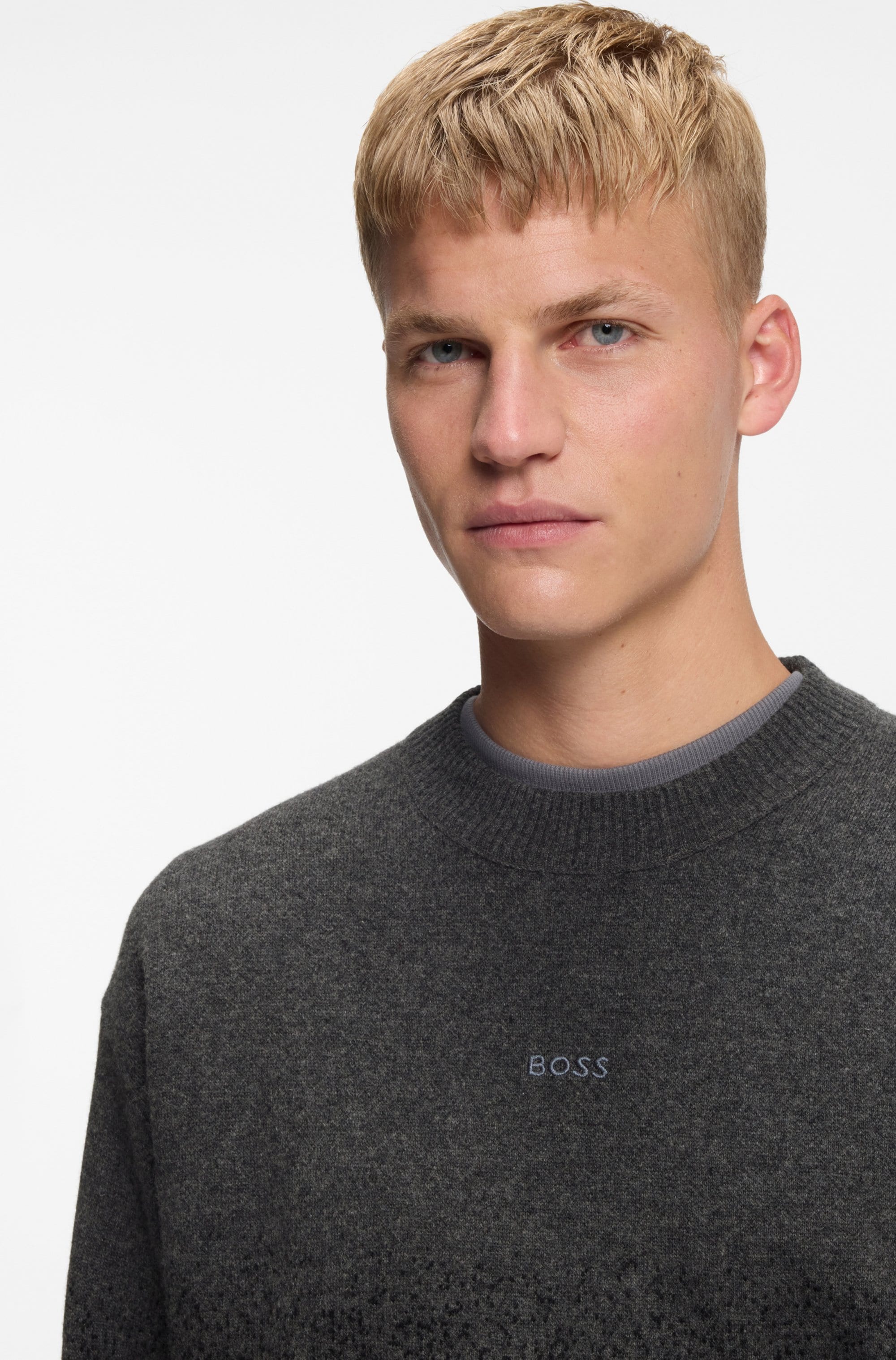BOSS ORANGE Jacquardpullover »Kalbrush« Rundhalsausschnitt, Relaxed Fit, Jacquard-Strick mit Farbverlauf