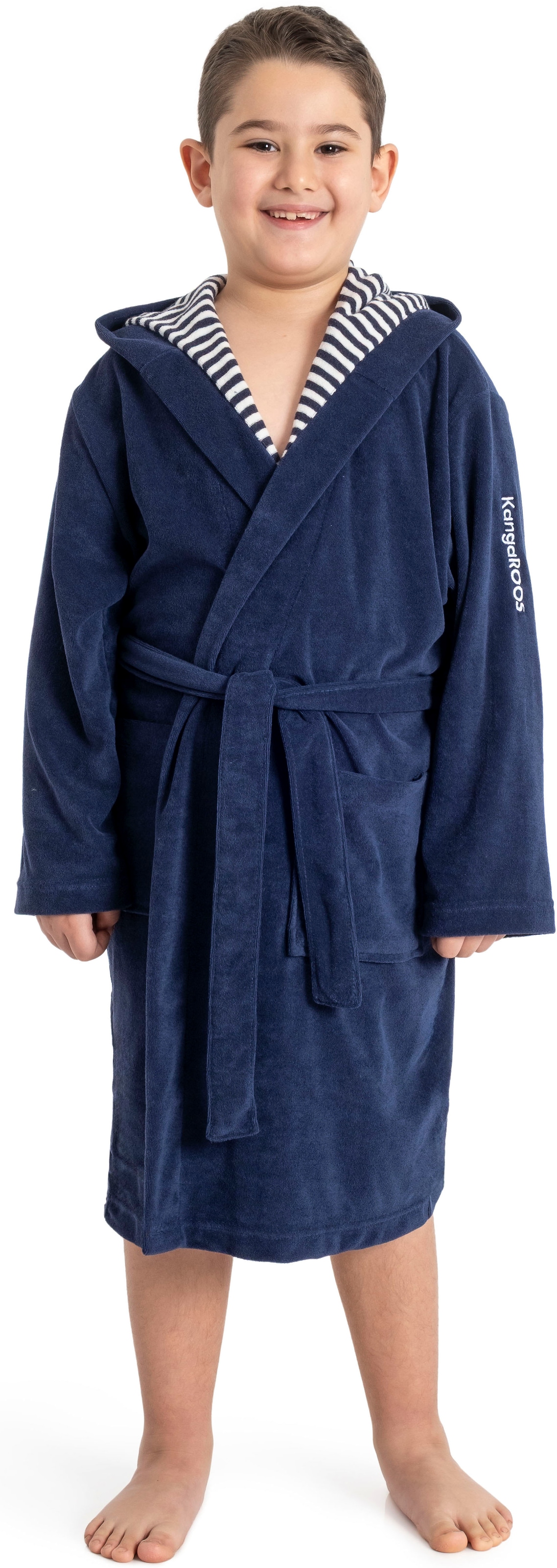 KangaROOS Kinderbademantel »Dalia, Ideal für Zuhause, Schwimmbad oder im Urlaub« 1 Stk. Uni-Farben mit Streifen