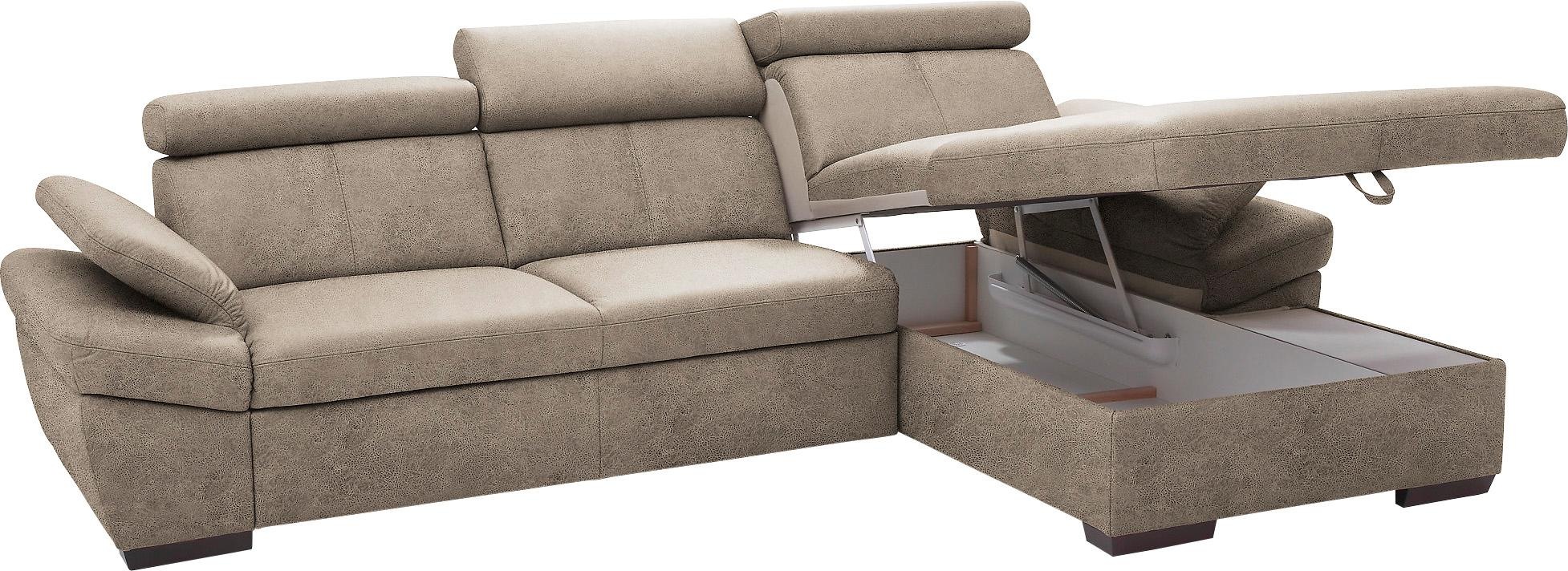 exxpo - sofa fashion Ecksofa »Salerno, klassisch modernes Funktionssofa, hoher Sitzkomfort, L-Form«, inkl. Kopf- und Armteilverstellung, wahlweise mit Bettfunktion