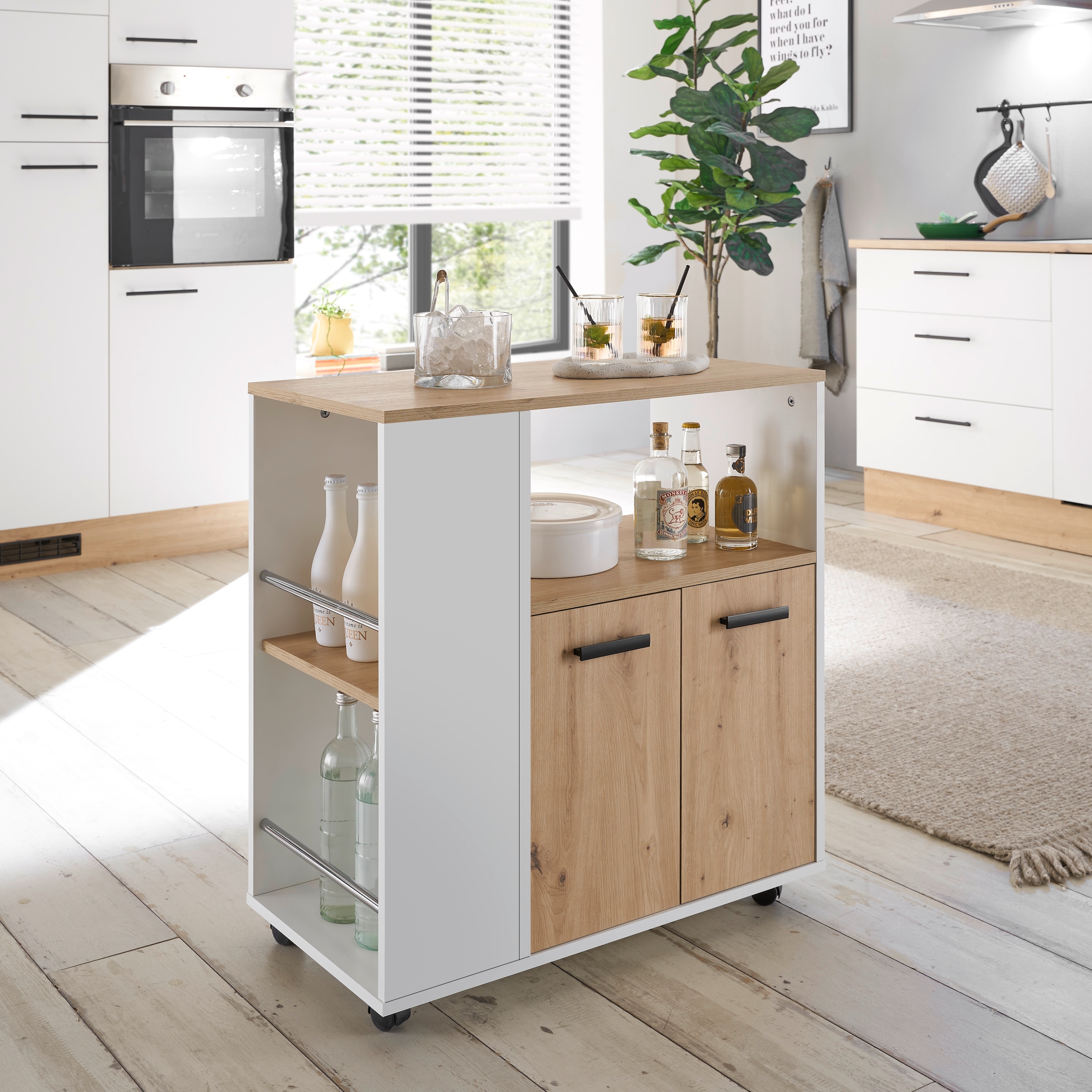 BASIC by Balculina Küchenwagen »Bartender,Rollwagen,Küchenwagen,Servierwagen« 1 Stk. tlg. Breite 75 cm, auf 4 Rollen, diverse Ablagen