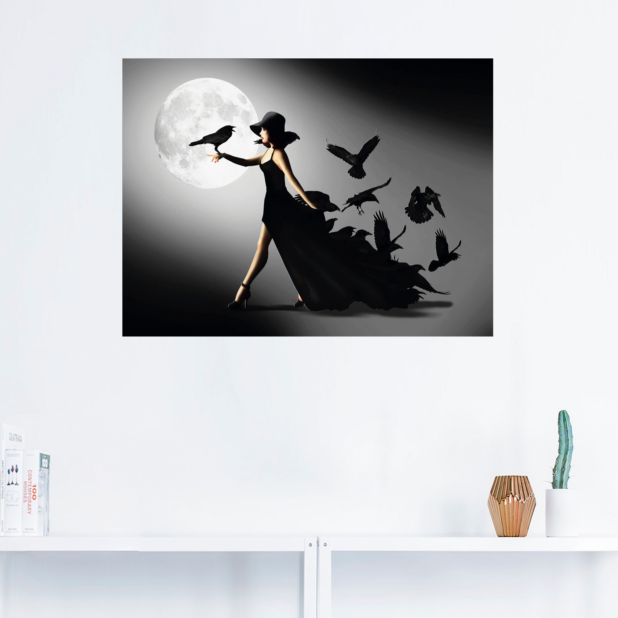Artland Wandbild »Die Frau mit den Raben«, Animal Fantasy, (1 St.), als Alubild, Outdoorbild, Leinwandbild, Poster, Wandaufkleber