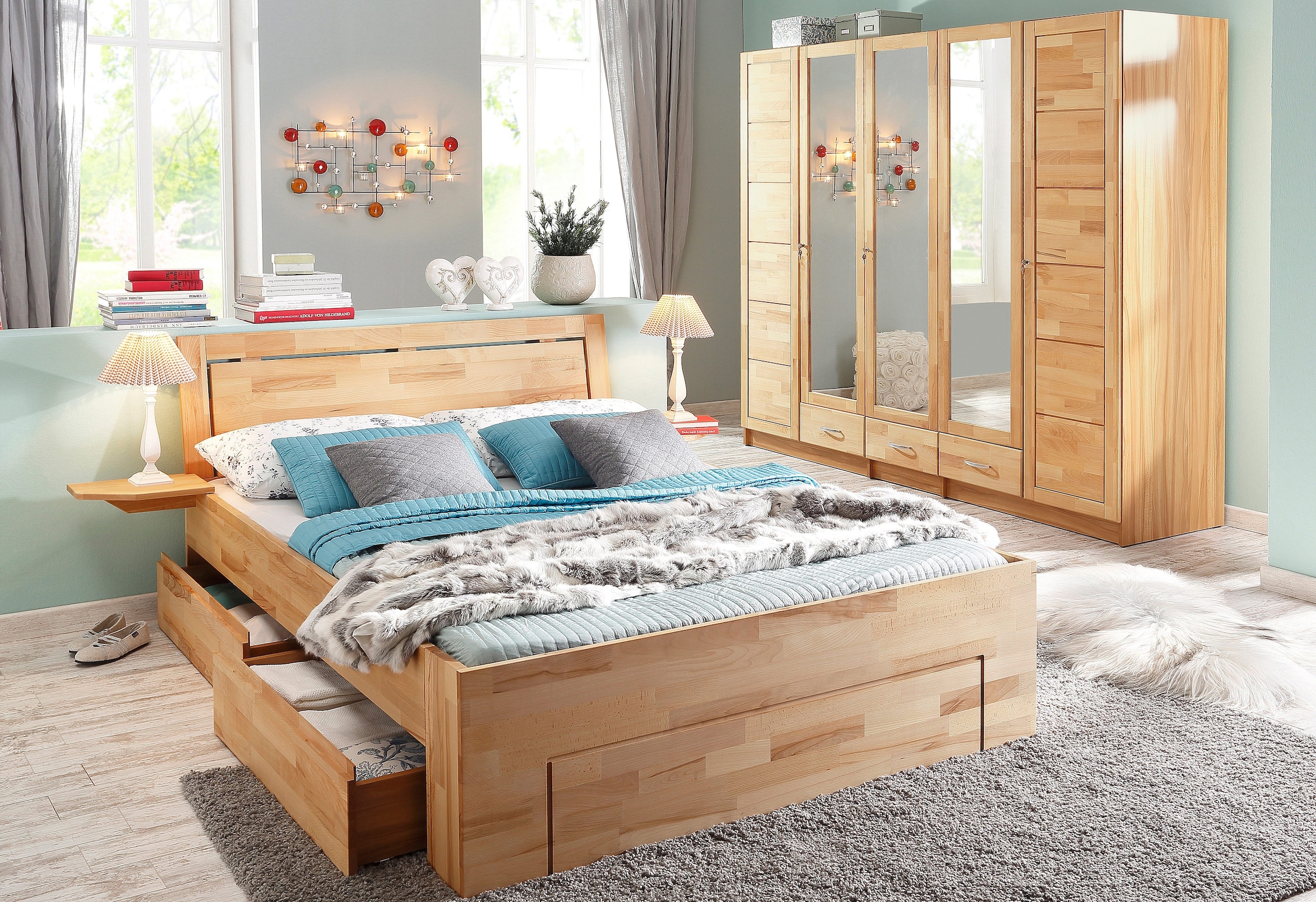 Home affaire Massivholzbett »Sabrina« Stauraumbett mit hoher Stabilität, INKLUSIVE Schubladen