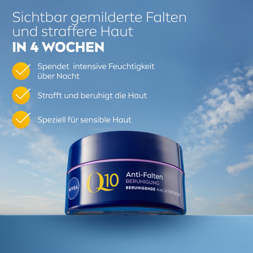 Nivea Nachtcreme »Q10 ANTI-FALTEN BERUNIGUNG NACHTPFLEGE« strafft & beruhigt die Haut über Nacht