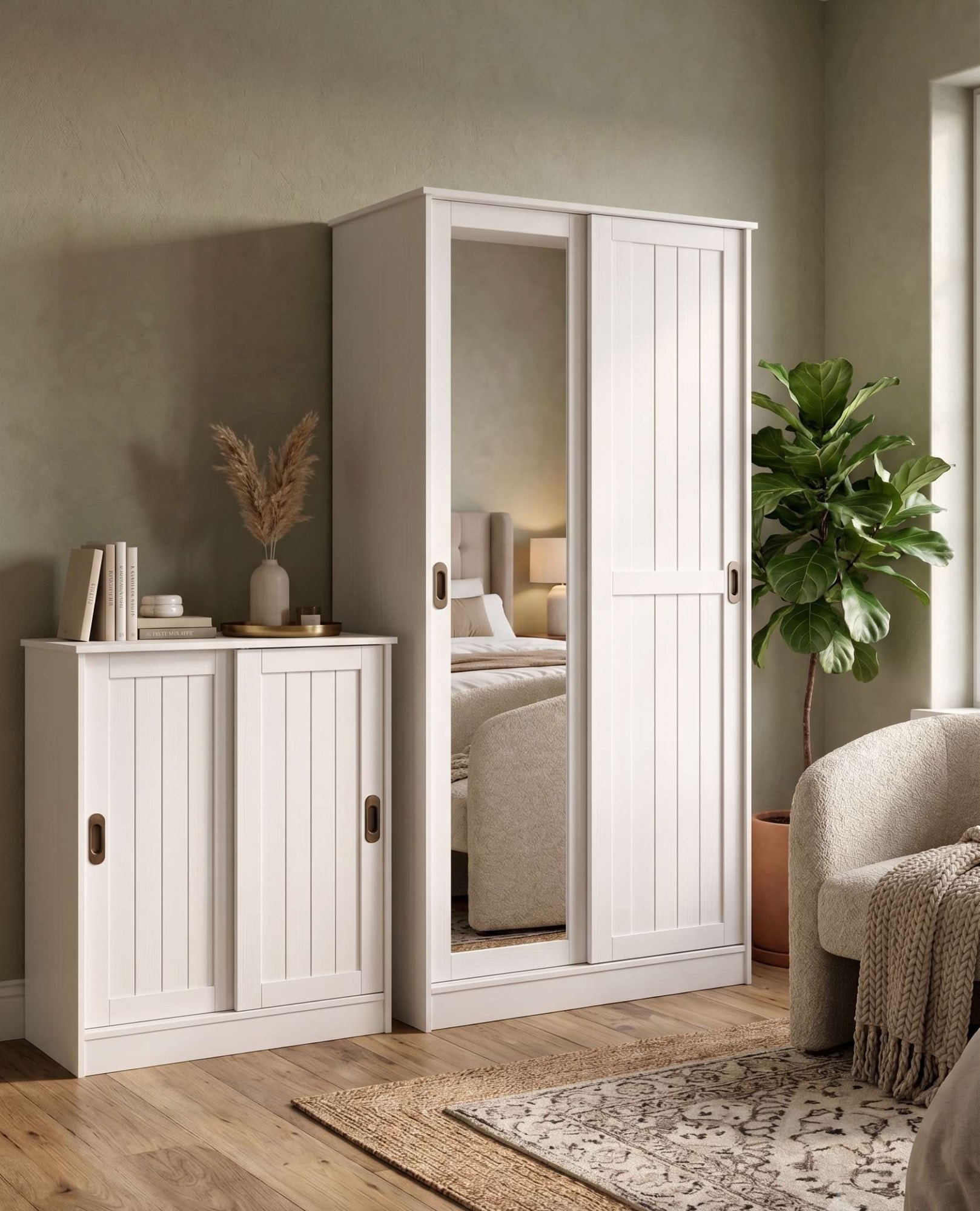 OTTO home Garderobenschrank »Malmö Mehrzweckschrank mit Schiebetüren und Spiegel« aus massiver FSC®-zertifizierter Kiefer, B/T/H 93/37/187 cm