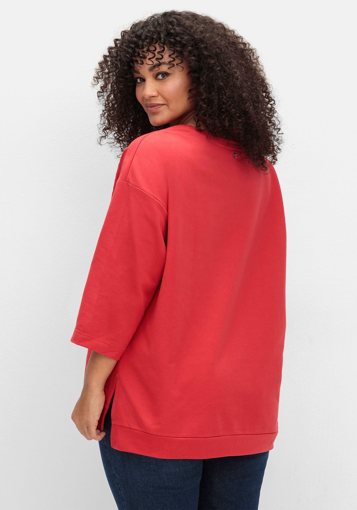 Sheego Sweatshirt »Sweatshirt mit Lochstickerei und 3/4-Ärmeln«