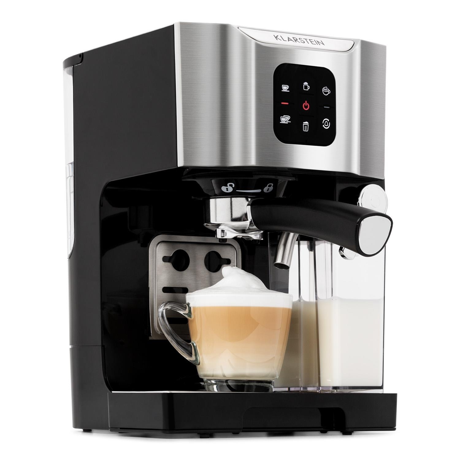 Klarstein Kaffeemaschine 1450 W 20 Bar Milchschäumer 3in1 grau
