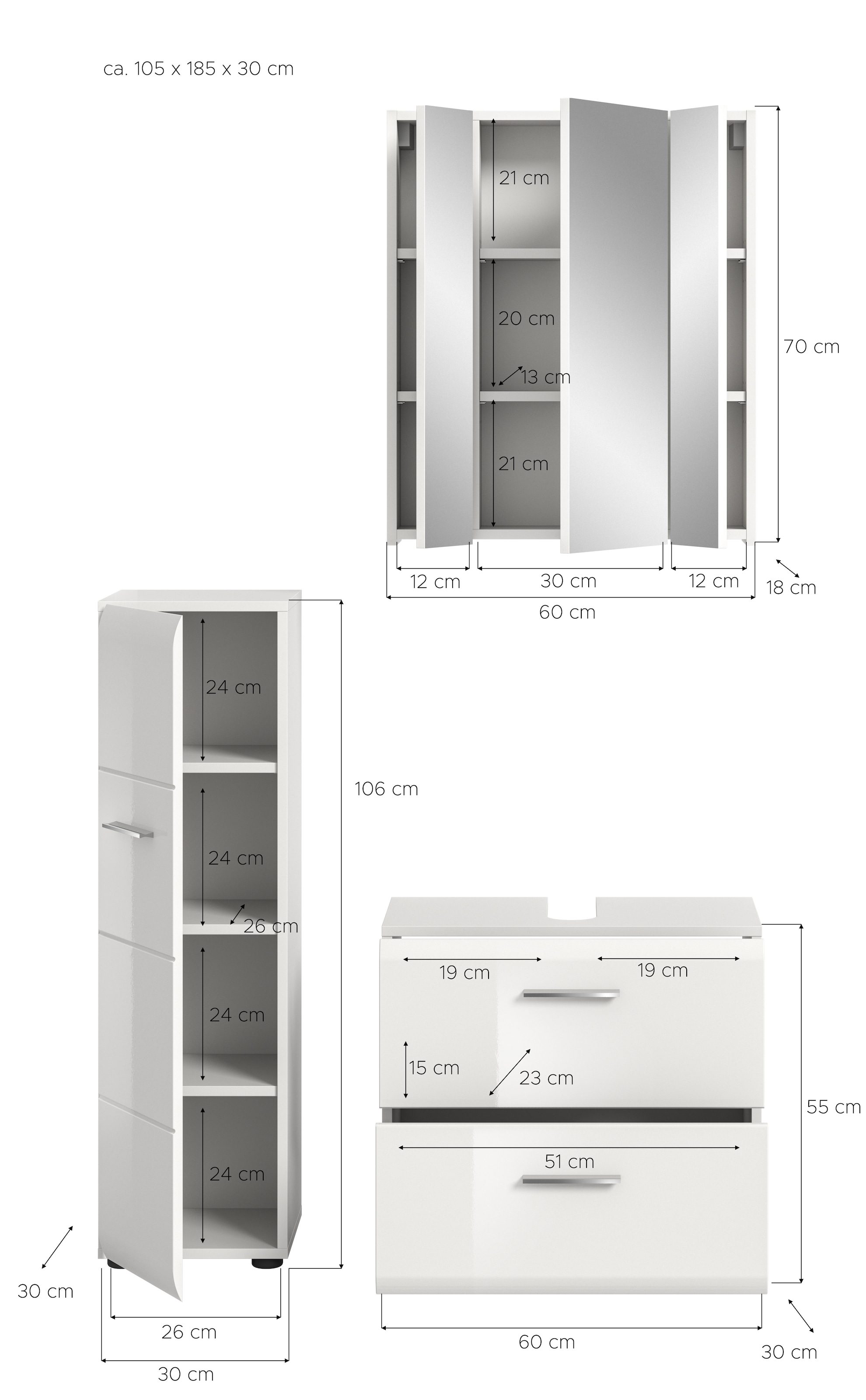 welltime Badezimmer-Set Set, 3 Stk. tlg.
