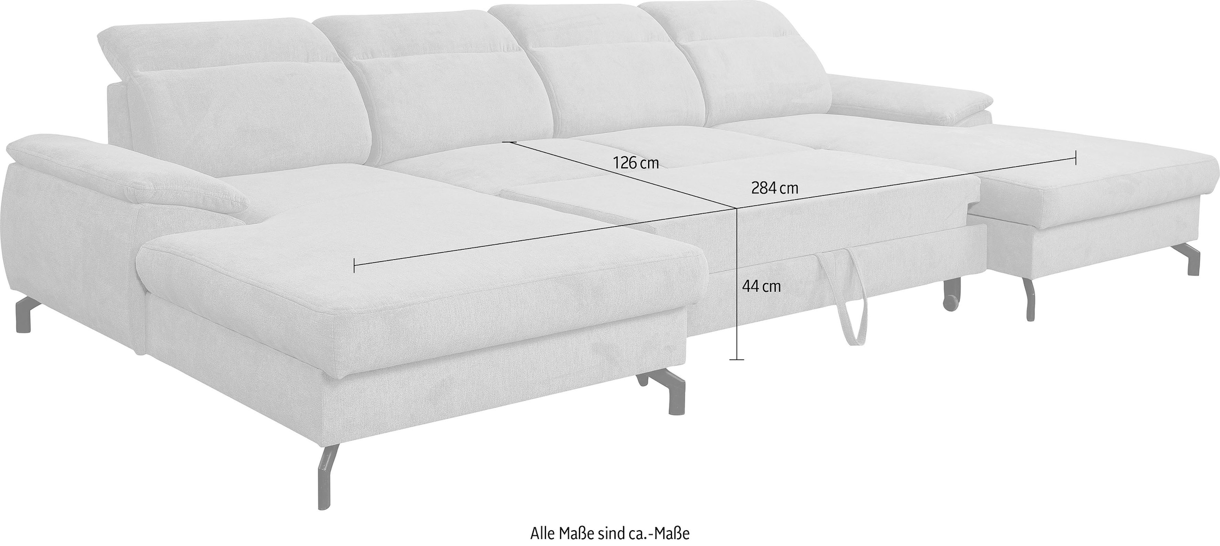 WERK2 Wohnlandschaft »Slavio U-Form«, Modernes U-Sofa mit Schlaffunktion, Bettkasten, Kopfteile verstellbar