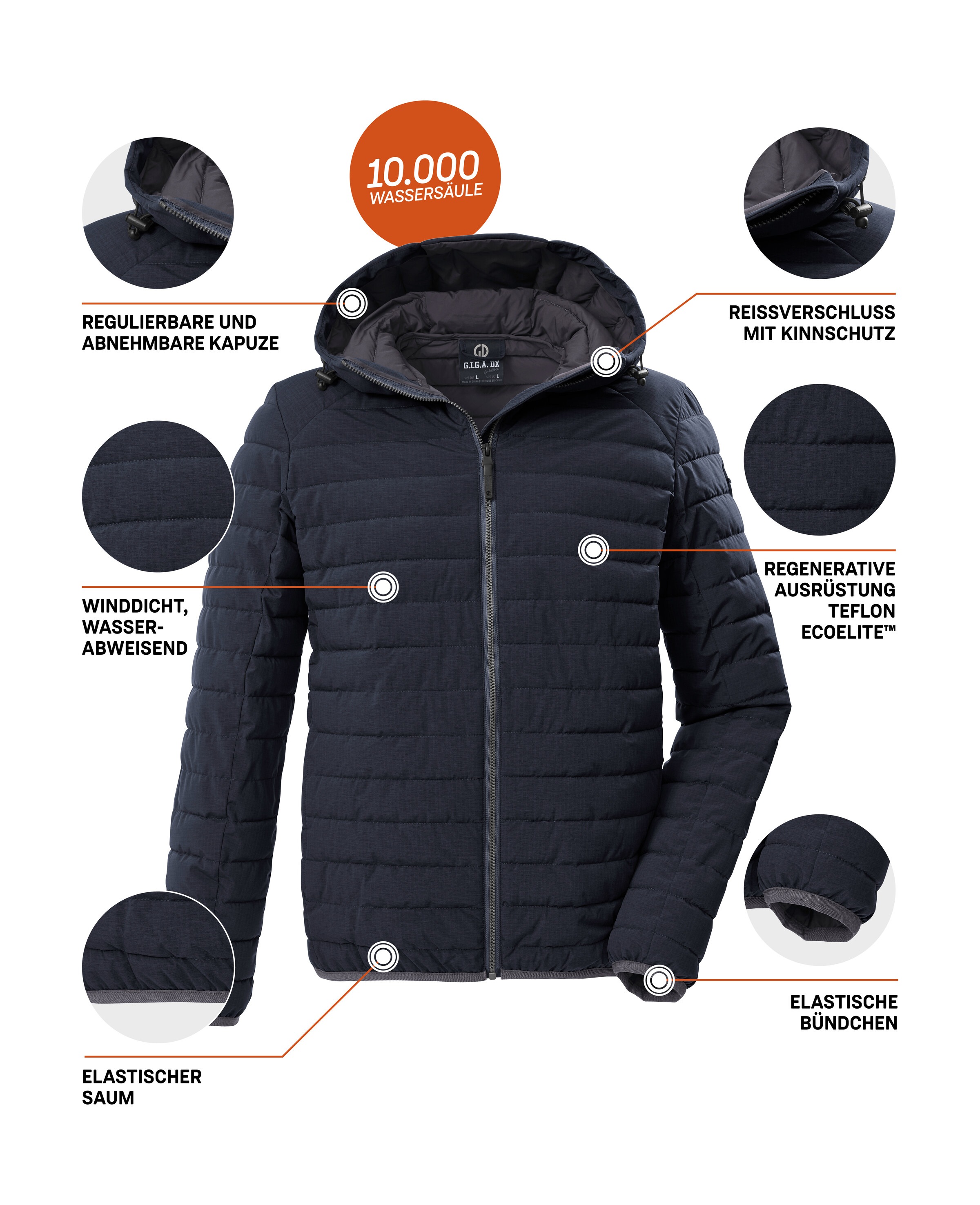 G.I.G.A. DX by killtec Steppjacke »GS 86 MN QLTD JCKT« Schmale, wasserabweisende Herren Steppjacke mit abnehmbarer Kapuze