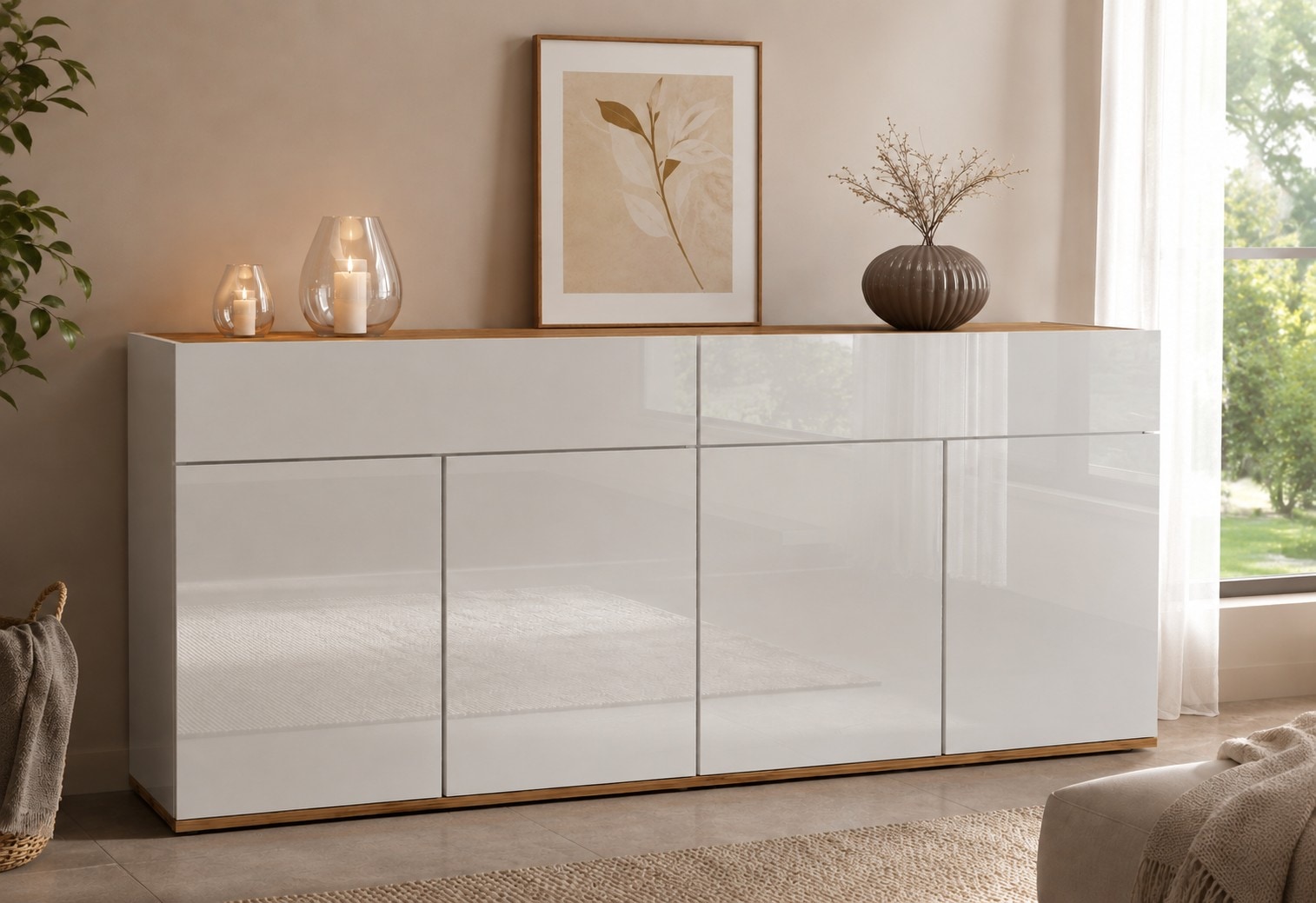 OTTO home Sideboard »Garda Kommode, Schrank, 4 Türen mit Push-to-Open, Made in Italy« Hochglanzlackierte Fronten,2 Schubladen, grifflos Breite 160,1 cm