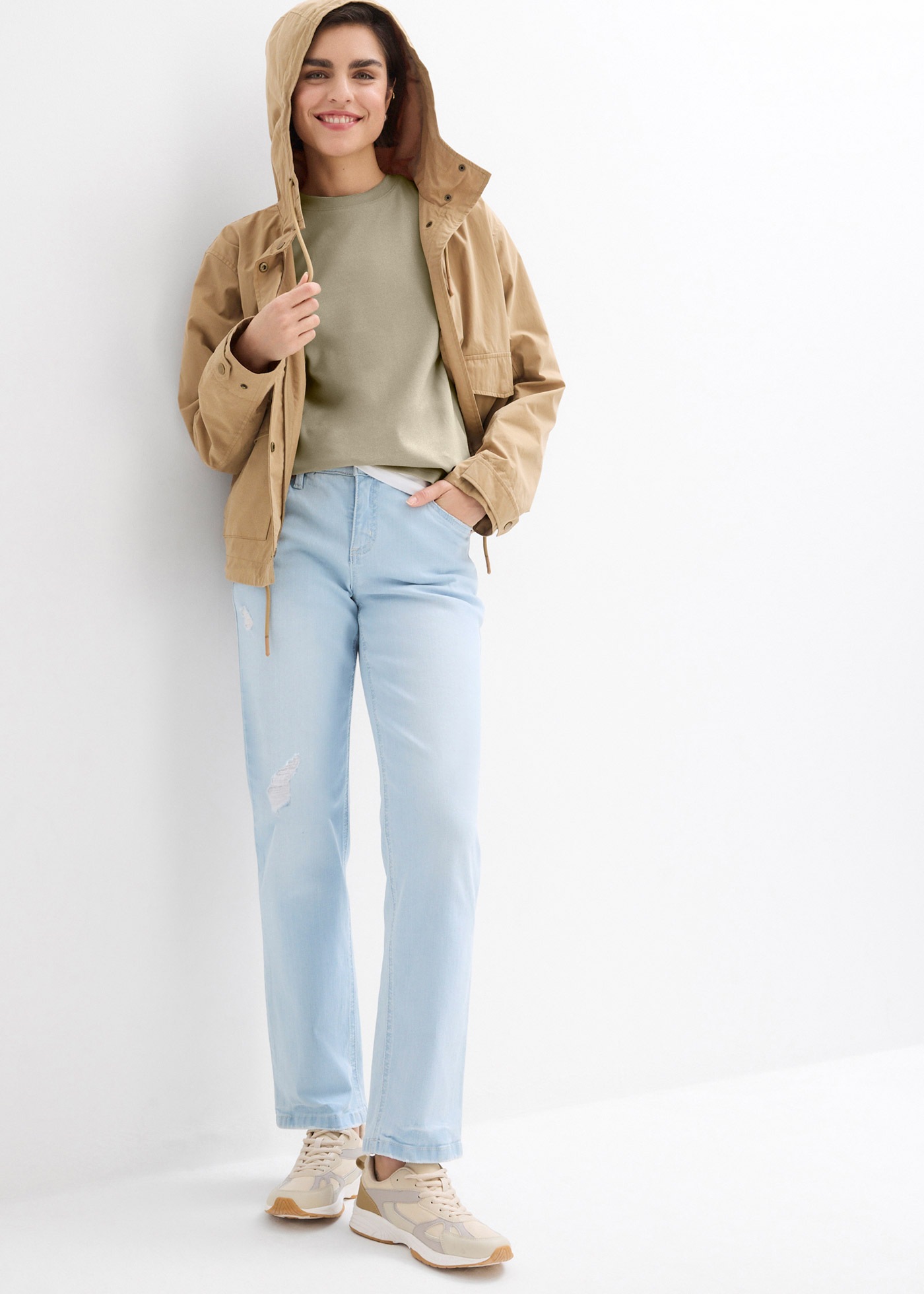 bonprix T-Shirt Oversize-Passform, dezente Puffärmel, Halbarm, aus reiner Baumwolle