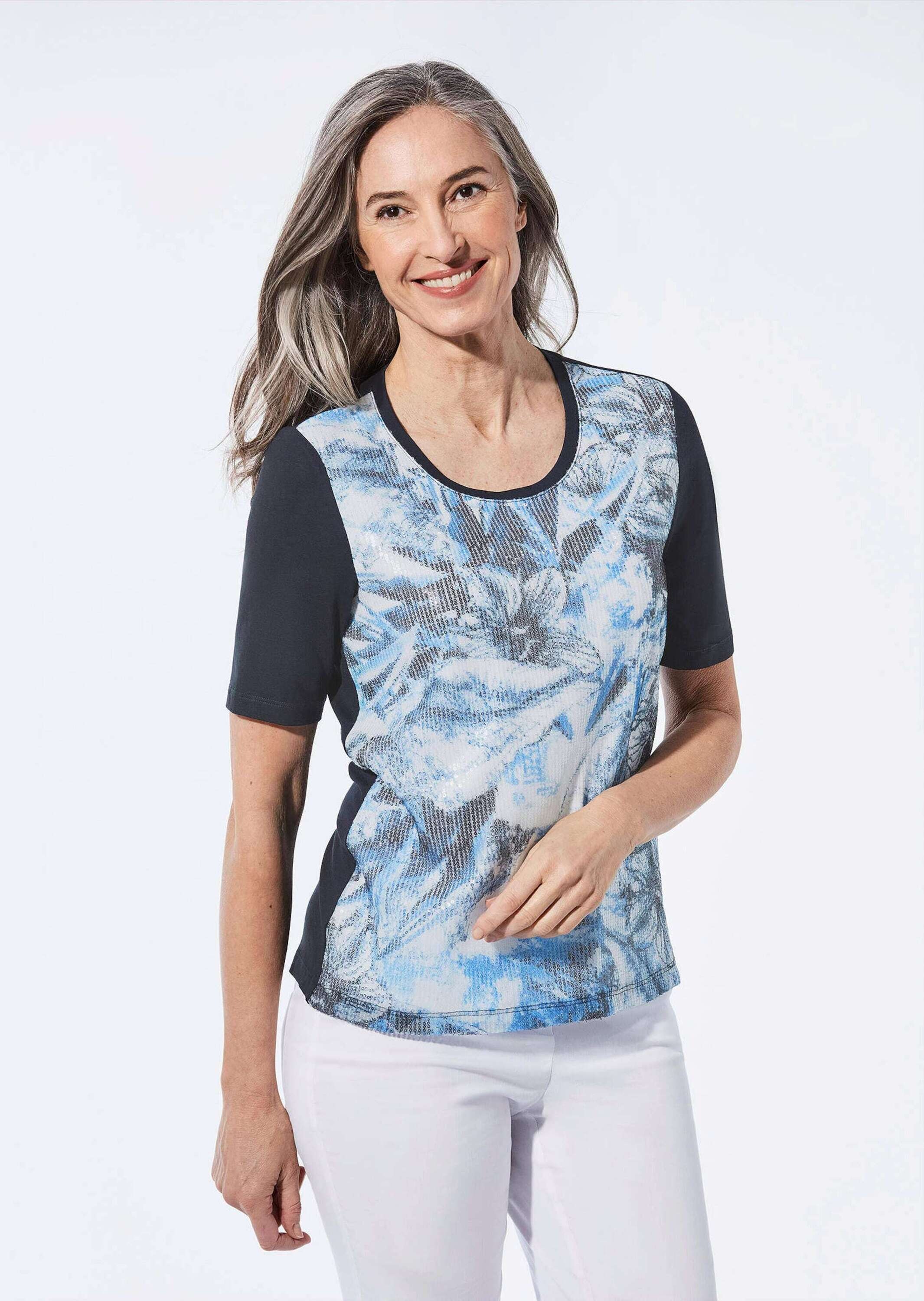 GOLDNER Kurzarmshirt »Shirt mit Pailletten«