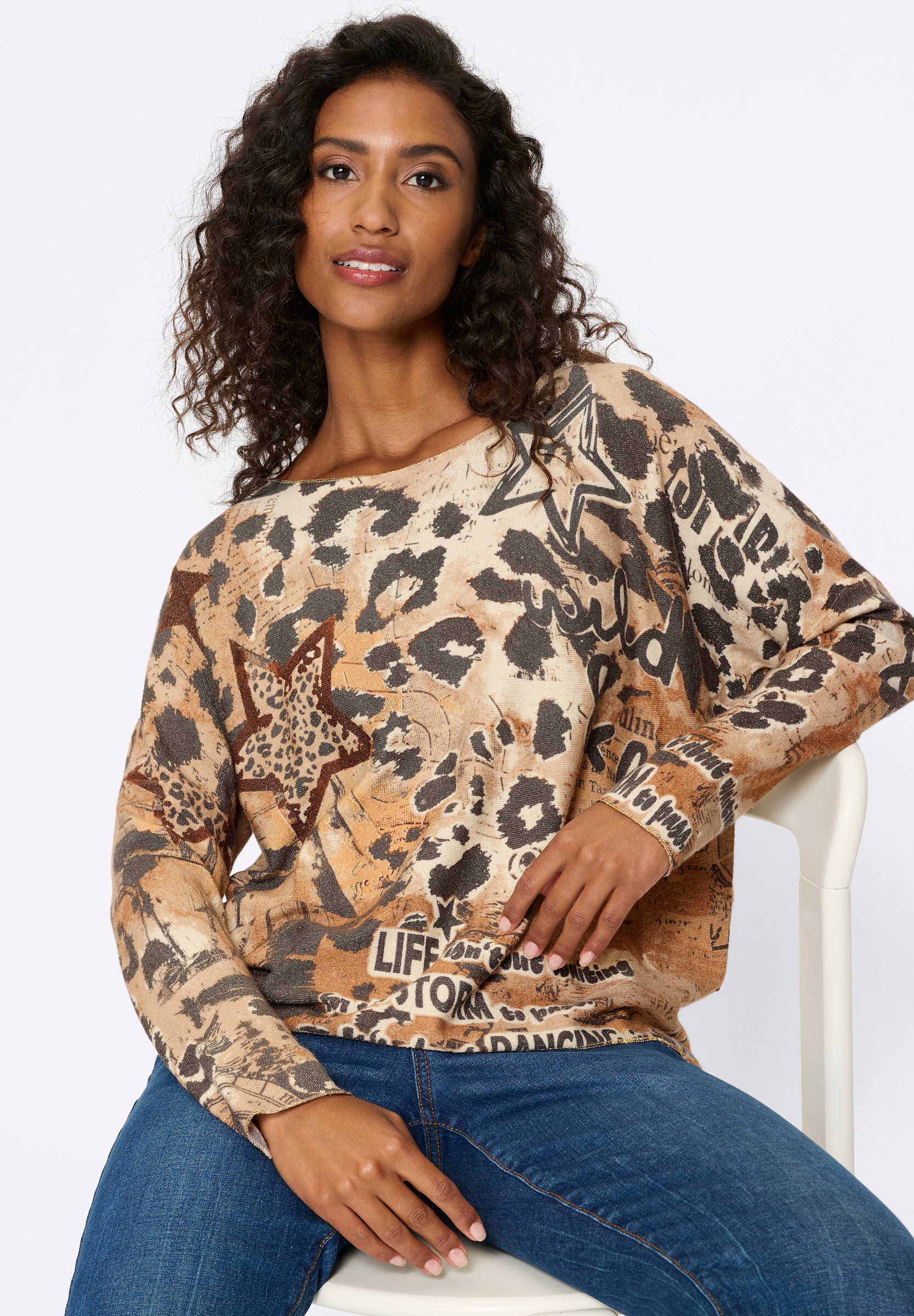 heine Strickpullover »Druck-Pullover Pullover mit Effektgarn«