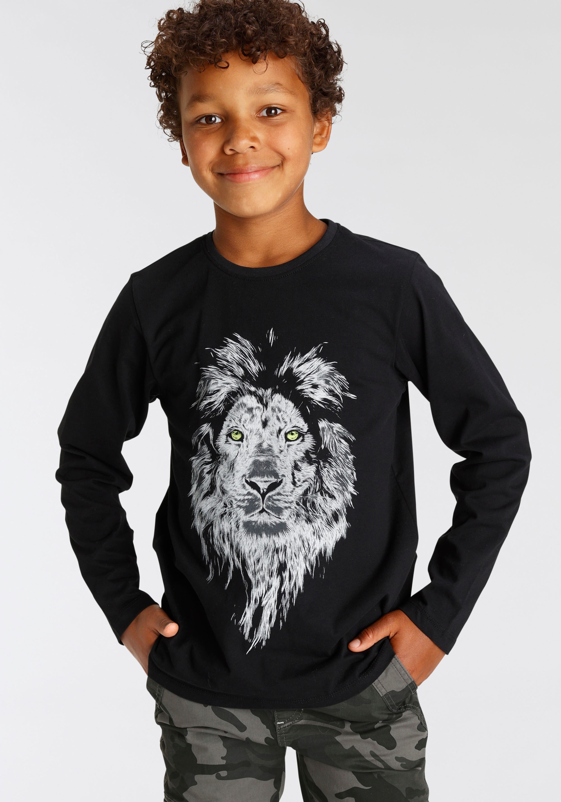 Langarmshirt »WHITE LION«, cooler Animalprint