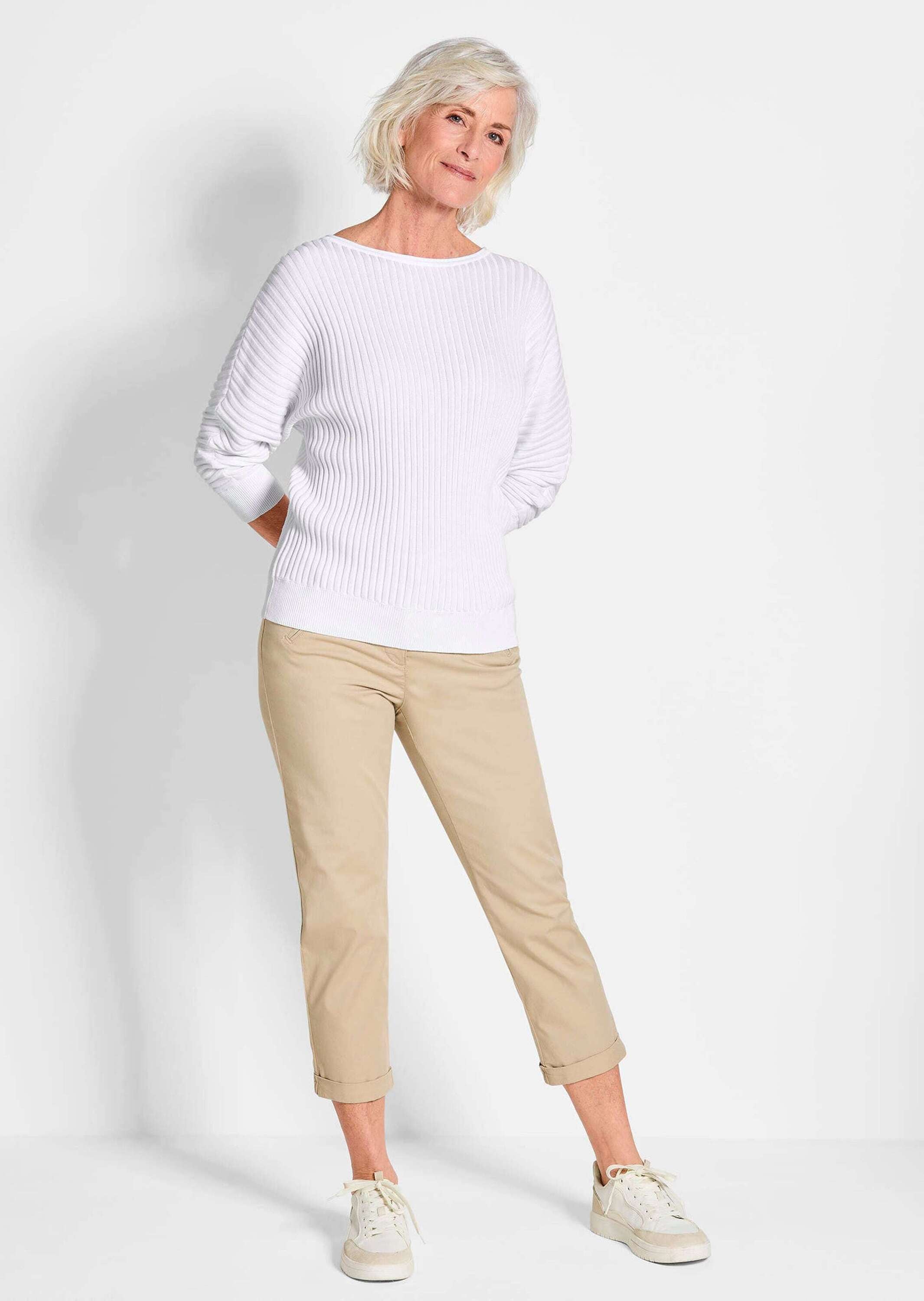 GOLDNER Rundhalspullover »Kurzgröße Baumwollmix mit Fledermausärmeln« keine/nicht relevant