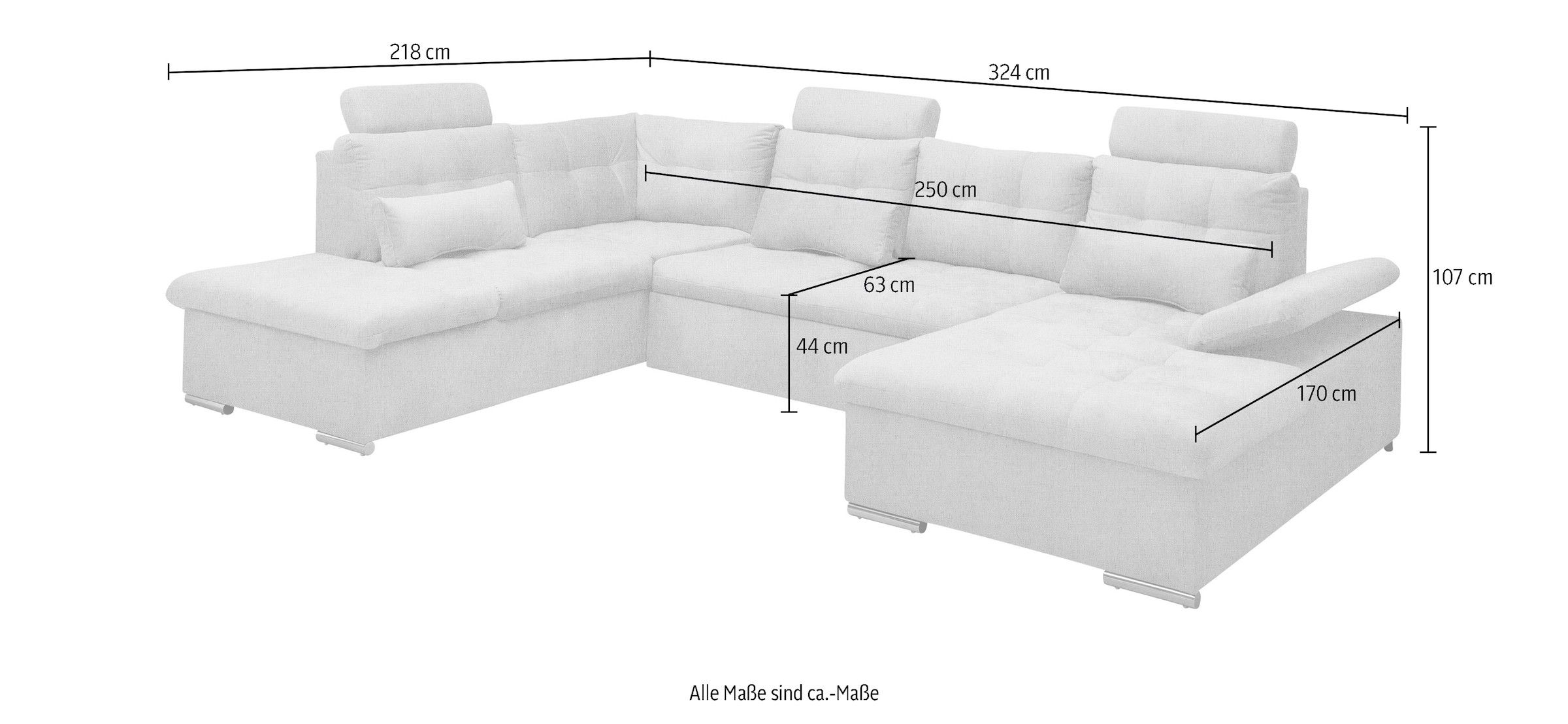 ED EXCITING DESIGN Wohnlandschaft Jakarta, mit Bettfunktion, Bettkasten, Kopfstützen, Nierenkissen